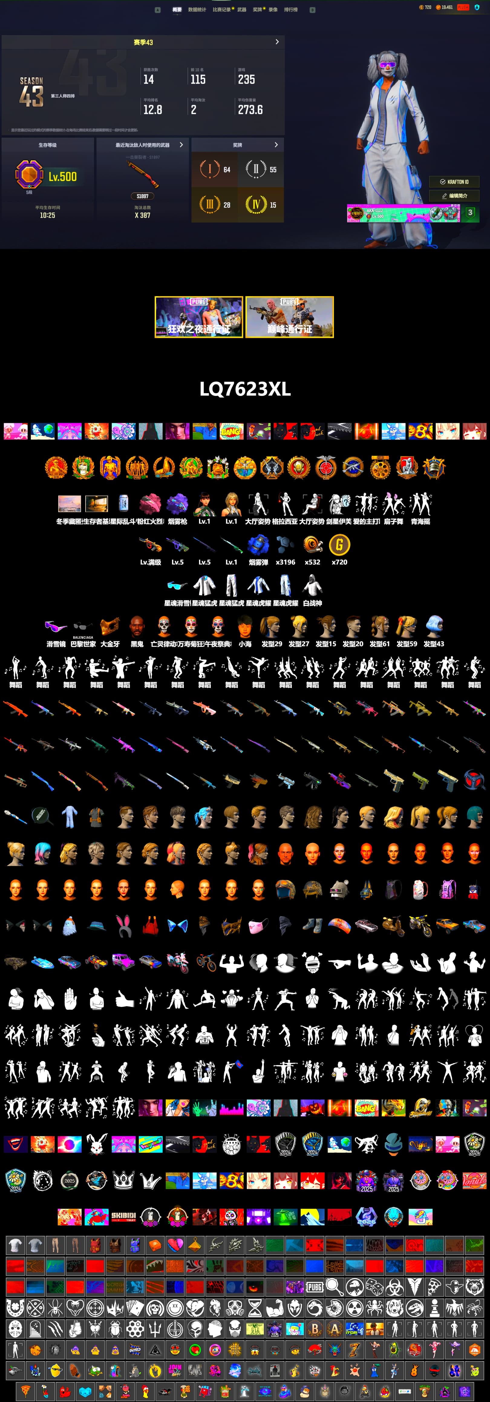 Blue Smoke Grenade, Purple Magical Mist — M79, Pink Flamingo Fling - M79, Jonathan Kamau, Snow Glasses, PGC 2021 Contingent Chaos Mask, Harley Quinn's Hair, XingHun's Tiger Strike Jacket, XingHun's Tiger Strike Pants, «Chiron» Sports Car - 2