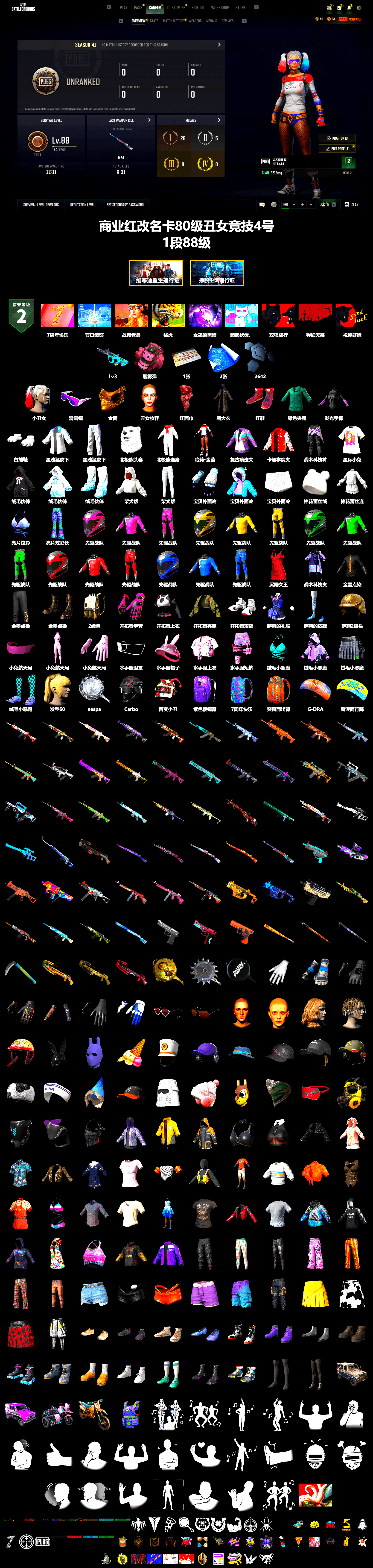 Pink Smoke Grenade, Hi-top Trainers (Red), Harley Quinn's Hair, Snow Glasses, PGC 2021 Contingent Chaos Mask, PLAYERUNKNOWN's Bandana, Heavy Fur Coat (Black), Polar Bear Feet, Harley Quinn's Makeup, XingHun's Tiger Strike Jacket, XingHun's Tiger Strike Pants, Full Autumn — M416 - 2