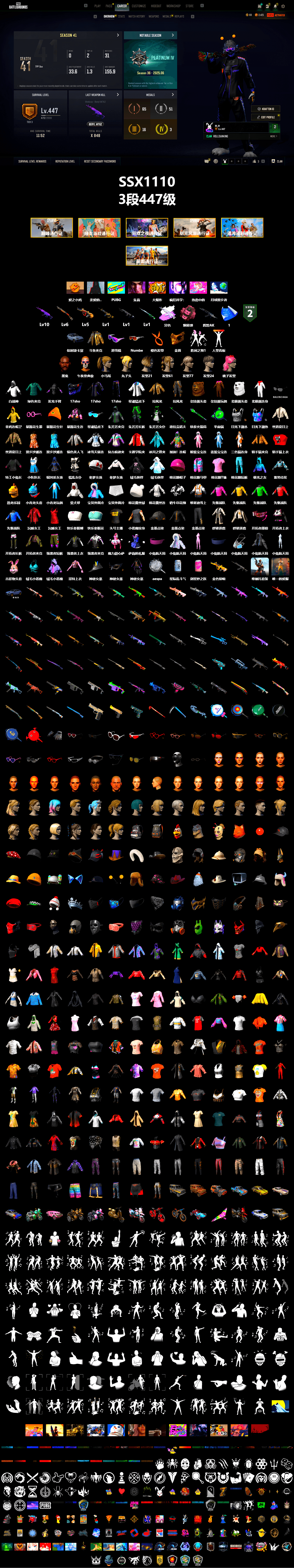 Pink Smoke Grenade, «Cayenne Turbo GT» SUV, Jonathan Kamau, Snow Glasses, PGC 2021 Contingent Chaos Mask, Harley Quinn's Hair, Glory — AKM, XingHun's Tiger Strike Jacket, StreamerOne, Full Autumn — M416, Diva Glasses (White), DOUYU T-shirt - 2