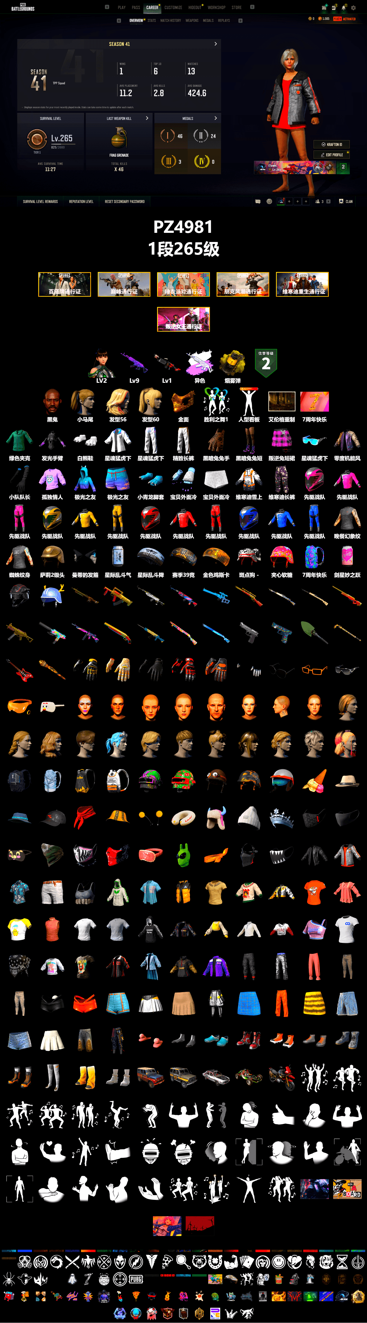 Yellow Smoke Grenade, Jonathan Kamau, PGC 2021 Contingent Chaos Mask, Polar Bear Feet, Harley Quinn's Hair, Nostalgia, XingHun's Tiger Strike Jacket, XingHun's Tiger Strike Pants, Exquisite Pants, DOUYU T-shirt - 2