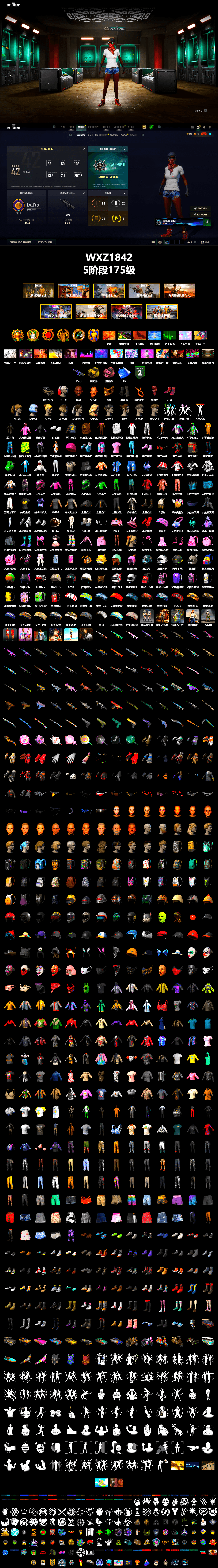 Yellow Smoke Grenade, Pink Smoke Grenade, Hi-top Trainers (Red), Duncan's Infiltrator Handwraps, Harley Quinn's Hair, Jonathan Kamau, PGC 2021 Contingent Chaos Mask, PLAYERUNKNOWN's Bandana, Heavy Fur Coat (Black), Rash Beixli Xtra Tough Jacket, Polar Bear Feet, Harley Quinn's Hair, Rash Beixli Xtra Tough Jacket, Exquisite Pants, Sha Wujing's Shorts, StreamerOne, Full Autumn — M416, Festive Gloves (Red), 2018 PUBG ALL-STAR T-shirt (Korean), Sideshow Bear Feet - 2