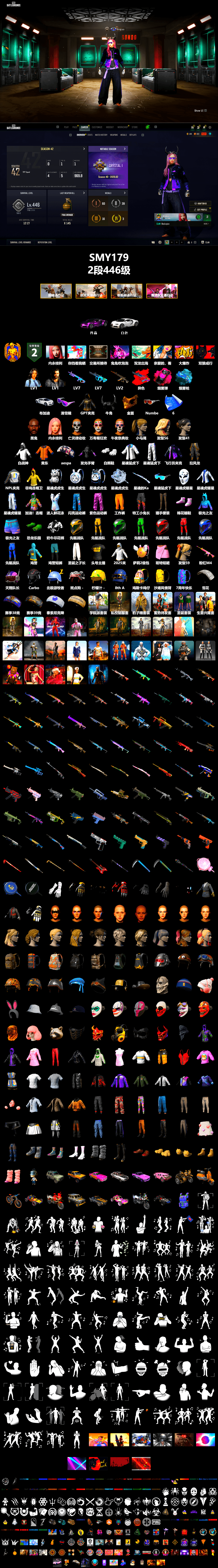 G-DRAGON — AUG (Red), Magenta Smoke Grenade, Blue Magical Mist — M79, «Chiron» Sports Car, Jonathan Kamau, Snow Glasses, PGC 2021 Contingent Chaos Mask, Demon Biker Horns, Aespa, Polar Bear Feet, Harley Quinn's Hair, XingHun's Tiger Strike Jacket, XingHun's Tiger Strike Pants, NPL 2019 Phase 2 Jacket, Sha Wujing's Shorts, StreamerOne, GPT 2025 Four Angry Men Jacket, Full Autumn — M416 - 2