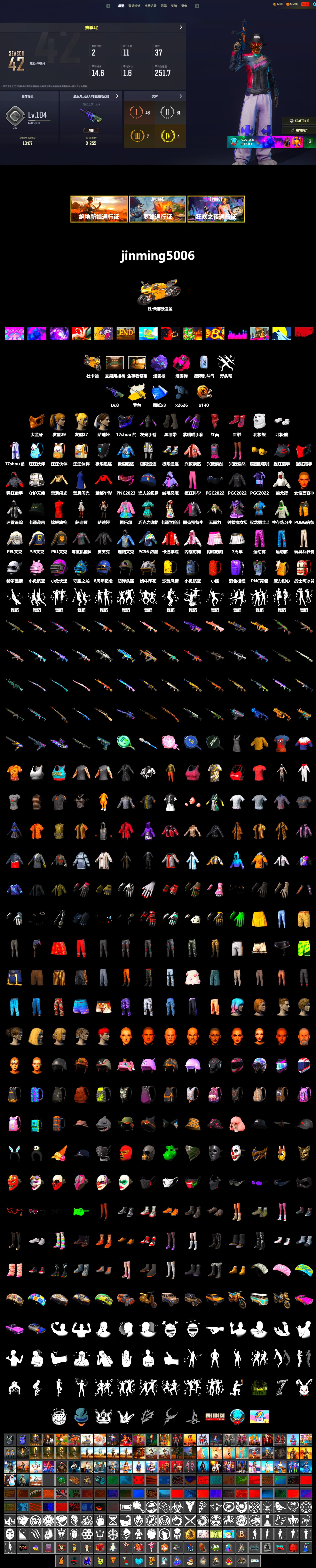 Cosmic Caliber - Kar98k (White Yellow), Cosmic Caliber - Kar98k, Magenta Smoke Grenade, Purple Magical Mist — M79, Hi-top Trainers (Red), Duncan's Infiltrator Handwraps, «Panigale V4 S (Gold Rush)» Motorcycle, PGC 2021 Contingent Chaos Mask, PLAYERUNKNOWN's Bandana, Heavy Fur Coat (Black), Polar Bear Feet, Harley Quinn's Hair, PEL 2019 Phase 2 Jacket, PJS 2019 Phase 2 Jacket, PKL 2019 Phase 2 Jacket, MET Asia Series Distressed Jeans, GLL Grand Slam Sweatshirt - 2