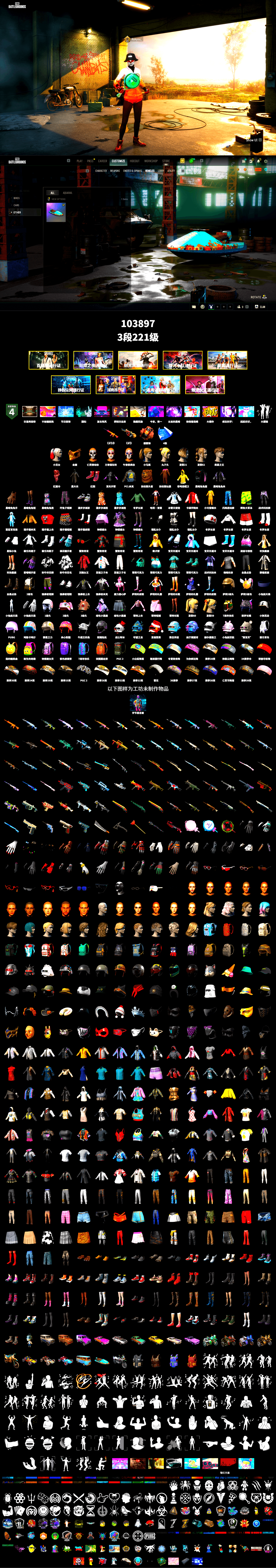 Coral Smoke Grenade, Hi-top Trainers (Red), Harley Quinn's Hair, PGC 2021 Contingent Chaos Mask, PLAYERUNKNOWN's Bandana, Heavy Fur Coat (Black), Harley Quinn's Hair, Sideshow Bear Feet, «DBX707» SUV - 2