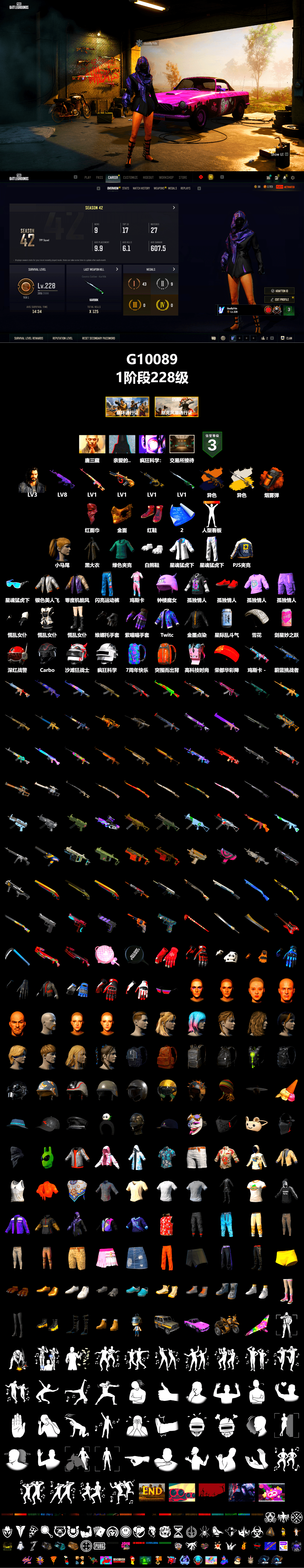 Rest in Pink — Dragunov [1], Medusa — Beryl M762 (Gold Charcoal), Cosmic Caliber - Kar98k (White Yellow), Orange Smoke Grenade, Hi-top Trainers (Red), PGC 2021 Contingent Chaos Mask, PLAYERUNKNOWN's Bandana, Heavy Fur Coat (Black), Polar Bear Feet, Harley Quinn's Hair, XingHun's Tiger Strike Jacket, XingHun's Tiger Strike Pants, PJS 2019 Phase 2 Jacket, Festive Gloves (Red), Blue Thunder Gloves, Sideshow Bear Feet - 2