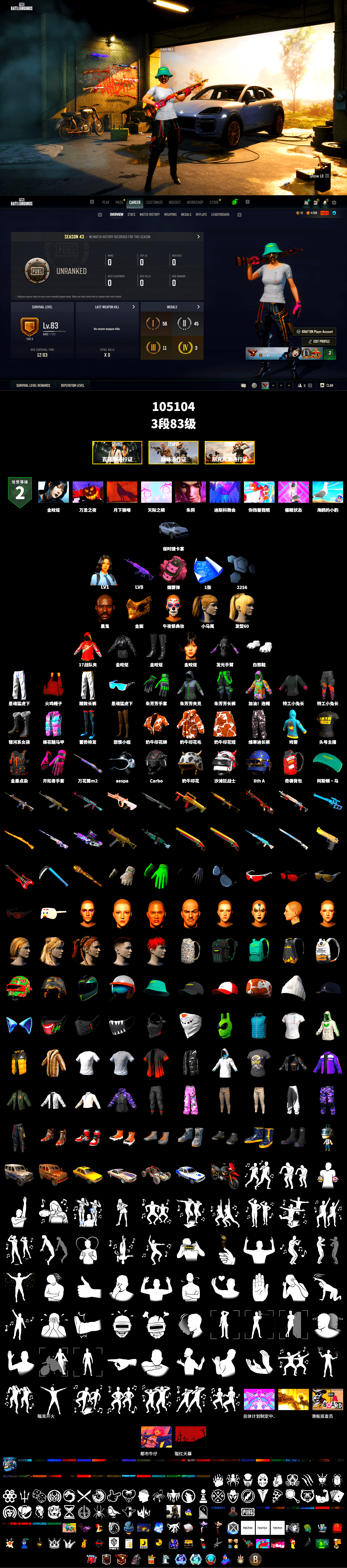 Pink Smoke Grenade, «Cayenne Turbo GT» SUV, Jonathan Kamau, PGC 2021 Contingent Chaos Mask, Aespa, Polar Bear Feet, Harley Quinn's Hair, XingHun's Tiger Strike Pants, Exquisite Pants, StreamerOne, 2018 PUBG ALL-STAR T-shirt (Korean) - 2