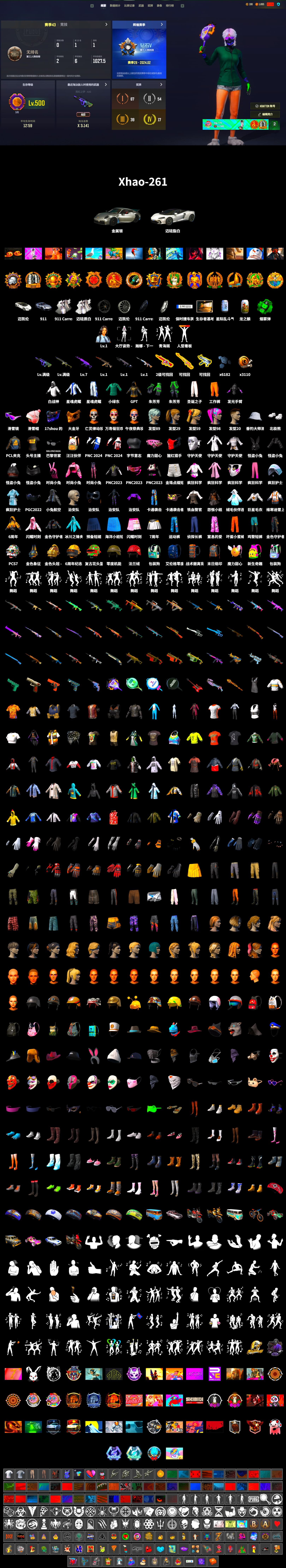 Emerald Smoke Grenade, «911 Carrera GTS» Sports Car, Snow Glasses, PGC 2021 Contingent Chaos Mask, Polar Bear Feet, Harley Quinn's Hair, Sha Wujing's Shorts, StreamerOne, Full Autumn — M416, «Chiron» Sports Car - 2