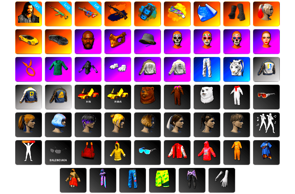 Azure Smoke Grenade, Yellow Fog of Fury — M79, Duncan's Infiltrator Handwraps, Harley Quinn's Hair, Jonathan Kamau, PGC 2021 Contingent Chaos Mask, Headset Bucket Hat, Polar Bear Feet, Harley Quinn's Hair, Bunny Academy Sailor Gloves, Rash Beixli Xtra Tough Jacket, Harley Quinn's Makeup, PML 2019 Phase 2 Jacket, PEL 2019 Phase 2 Jacket, XingHun's Tiger Strike Pants, NPL 2019 Phase 2 Jacket, PJS 2019 Phase 2 Jacket, PCL 2019 Phase 2 Jacket, XingHun's Tiger Strike Snow Glasses, MET Asia Series Bomber Jacket, StreamerOne, Full Autumn — M416, NH-ESPORTS - Beryl M762, Festive Gloves (Red), Tactical Gloves, Shark Bite - Kar98k, Grizz's Mask, GLL Grand Slam Sweatshirt - 1