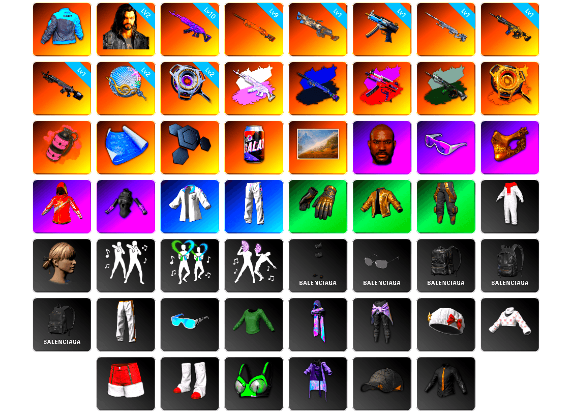 Final Serenade — M24 (Blue Black), Time Keeper - M416 (Gray Green), Void — Pan (Yellow Orange), Pink Smoke Grenade, Jonathan Kamau, Snow Glasses, PGC 2021 Contingent Chaos Mask, XingHun's Tiger Strike Jacket, XingHun's Tiger Strike Pants, Exquisite Pants, XingHun's Tiger Strike Snow Glasses, Parachute, Grizz's Mask - 1