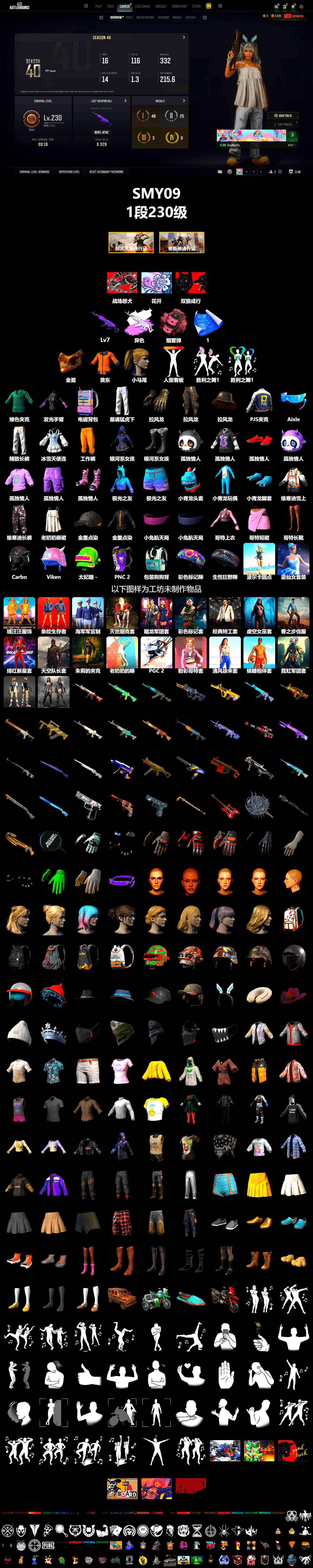 Pink Smoke Grenade, PGC 2021 Contingent Chaos Mask, Work Jacket, Harley Quinn's Hair, XingHun's Tiger Strike Pants, PJS 2019 Phase 2 Jacket, Aixleft's Gaming Streamer Hoodie, Exquisite Pants, Full Autumn — M416, Grizz's Mask - 2