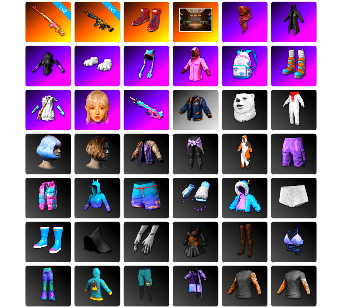 Rest in Pink — Dragunov [2], Hi-top Trainers (Red), Secret Showroom, PLAYERUNKNOWN's Bandana, Heavy Fur Coat (Black), Polar Bear Feet, Rash Beixli Xtra Tough Jacket, Bunny Academy Sailor Gloves, Rash Beixli Xtra Tough Jacket, PUBG X NEWJEANS DANIELLE SET, Jijing's Shorts, Refined Aeolus — Vector, Grizz's Mask - 1