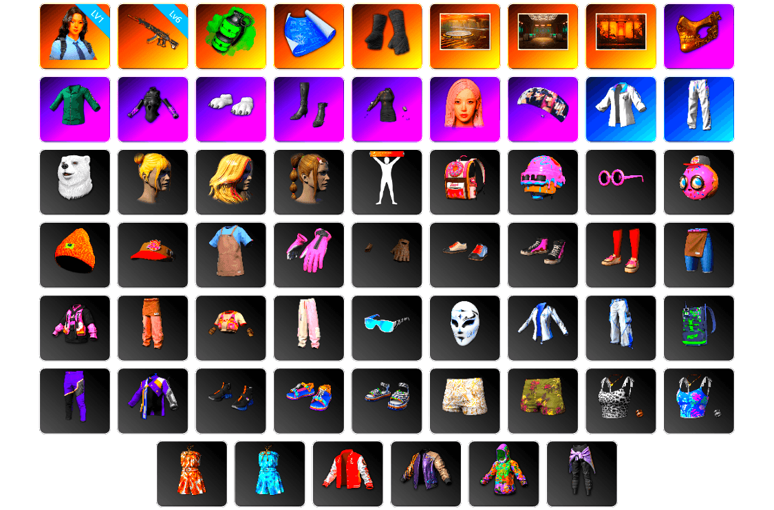 Emerald Smoke Grenade, Duncan's Infiltrator Handwraps, Showroom, Secret Showroom, Weapons Shrine, PGC 2021 Contingent Chaos Mask, Polar Bear Feet, aespa Stage, Bunny Academy Sailor Gloves, XingHun's Tiger Strike Jacket, XingHun's Tiger Strike Pants, XingHun's Tiger Strike Snow Glasses, MET Asia Series Distressed Jeans, StreamerOne, aespa GISELLE, Shark Bite - Kar98k, Grizz's Mask - 1