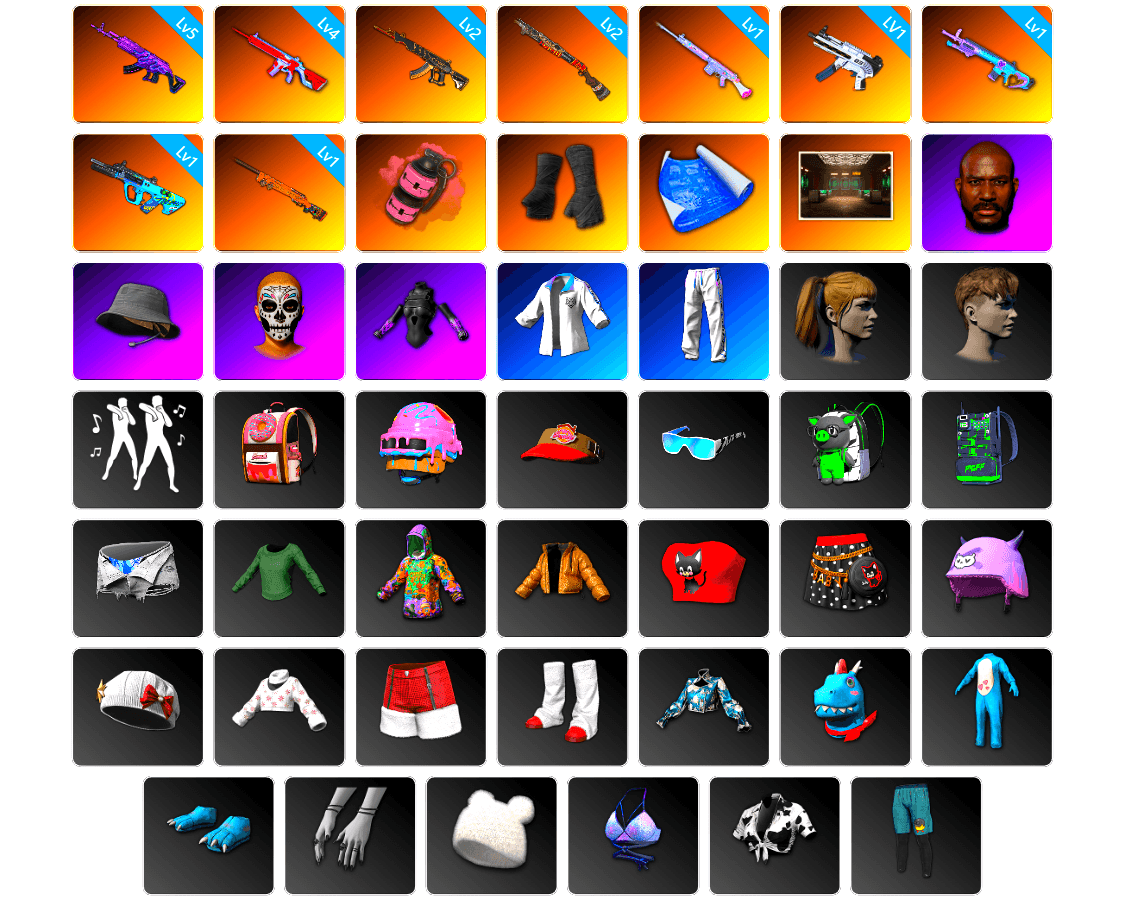 Pink Smoke Grenade, Duncan's Infiltrator Handwraps, Secret Showroom, Jonathan Kamau, Headset Bucket Hat, Harley Quinn's Hair, Bunny Academy Sailor Gloves, XingHun's Tiger Strike Jacket, XingHun's Tiger Strike Pants, XingHun's Tiger Strike Snow Glasses, Jijing's Shorts, StreamerOne, GPT 2025 Four Angry Men Jacket, JiBaoBa, Sideshow Bear Feet - 1