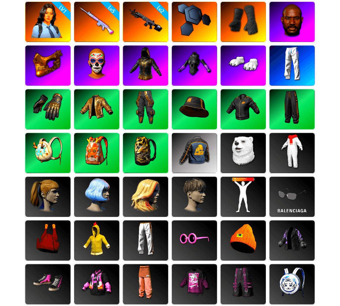 Duncan's Infiltrator Handwraps, Jonathan Kamau, PGC 2021 Contingent Chaos Mask, Polar Bear Feet, Harley Quinn's Hair, Bunny Academy Sailor Gloves, XingHun's Tiger Strike Pants, PCL 2019 Phase 2 Jacket, Exquisite Pants, XingHun's Tiger Strike Snow Glasses, Full Autumn — M416, MET Asia Series Bomber Jacket - 1