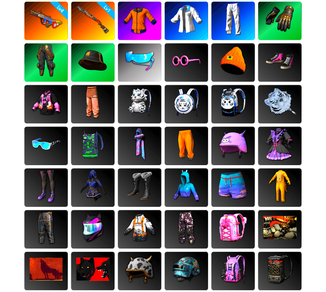 Bumper Blaster — AUG [4], Sun Scorched — S1897 [1], Work Jacket, XingHun's Tiger Strike Jacket, XingHun's Tiger Strike Pants, Aixleft's Gaming Streamer Hoodie, XingHun's Tiger Strike Snow Glasses, Full Autumn — M416, Headset Bucket Hat, Grizz's Mask - 1