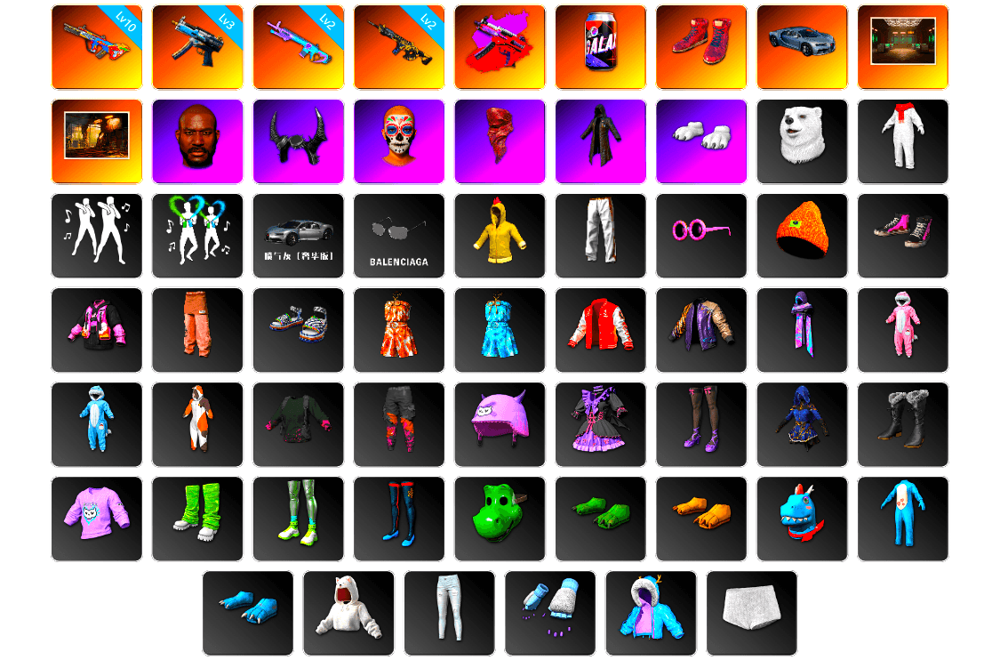 Hi-top Trainers (Red), Secret Showroom, Jonathan Kamau, Demon Biker Horns, PLAYERUNKNOWN's Bandana, Heavy Fur Coat (Black), Polar Bear Feet, Bunny Academy Sailor Gloves, Desolate Warehouse, Exquisite Pants, MET Asia Series Distressed Jeans, StreamerOne, Full Autumn — M416, Headset Bucket Hat, Grizz's Mask - 1