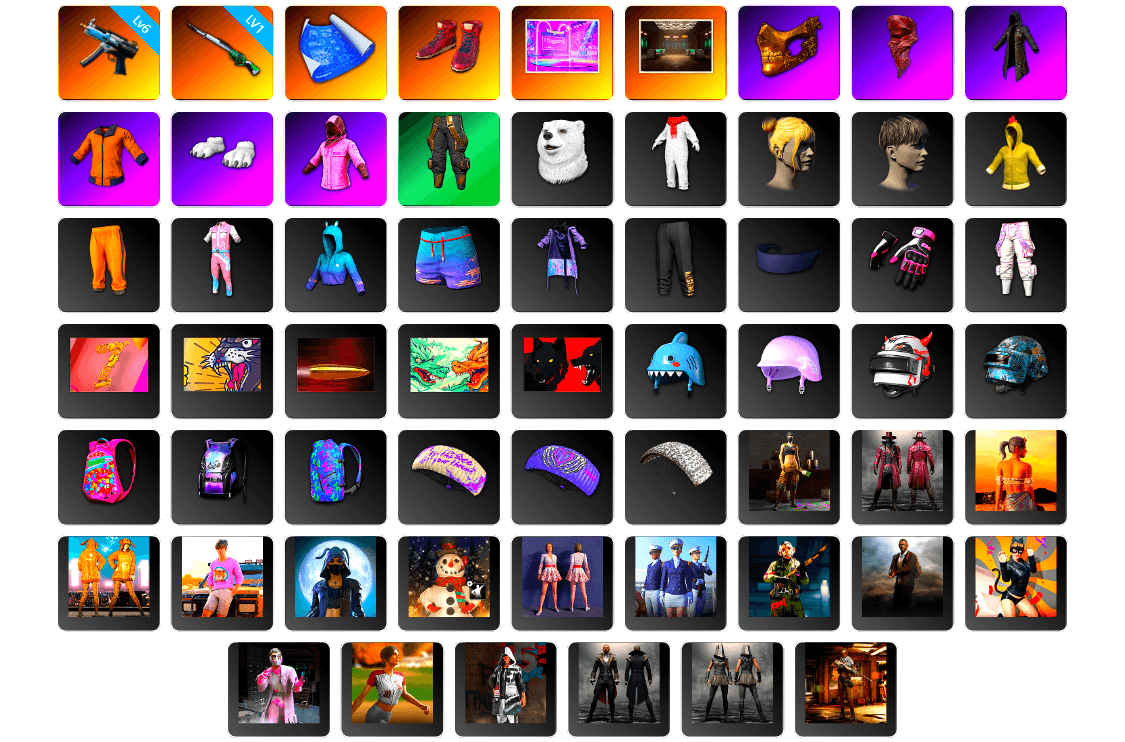 Hi-top Trainers (Red), PUBG x NewJeans Stage, Secret Showroom, PGC 2021 Contingent Chaos Mask, PLAYERUNKNOWN's Bandana, Heavy Fur Coat (Black), Work Jacket, Polar Bear Feet, Rash Beixli Xtra Tough Jacket, Rash Beixli Xtra Tough Jacket, Parachute, Grizz's Mask - 1