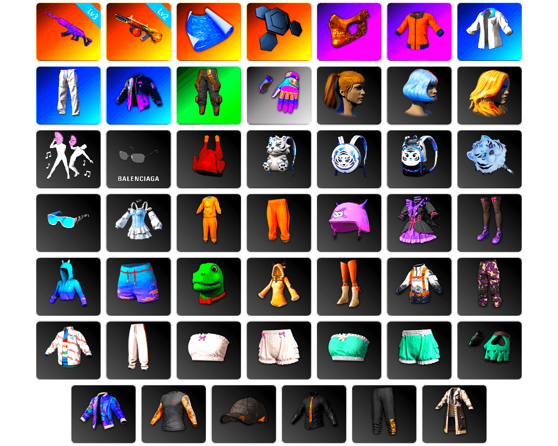 PGC 2021 Contingent Chaos Mask, Work Jacket, Harley Quinn's Hair, Bunny Academy Sailor Gloves, XingHun's Tiger Strike Jacket, XingHun's Tiger Strike Pants, Aixleft's Gaming Streamer Hoodie, XingHun's Tiger Strike Snow Glasses, Full Autumn — M416, Grizz's Mask - 1