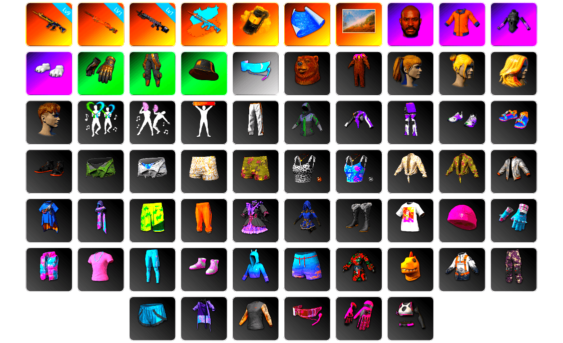 Yellow Smoke Grenade, Jonathan Kamau, Work Jacket, Polar Bear Feet, Harley Quinn's Hair, Bunny Academy Sailor Gloves, Aixleft's Gaming Streamer Hoodie, Exquisite Pants, Pigff's Tactical Striker Jacket, Full Autumn — M416, Grizz's Mask, HUYA T-shirt, Sideshow Bear Feet - 1