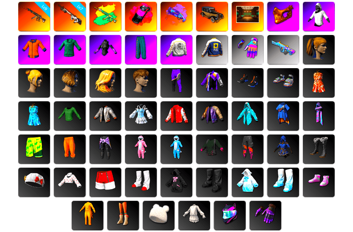 Magenta Smoke Grenade, Purple Magical Mist — M79, Secret Showroom, PGC 2021 Contingent Chaos Mask, WackyJacky101's Jacket, Work Jacket, Harley Quinn's Hair, Bunny Academy Sailor Gloves, PEL 2019 Phase 2 Jacket, PJS 2019 Phase 2 Jacket, Aixleft's Gaming Streamer Hoodie, StreamerOne, Full Autumn — M416, Grizz's Mask, MET Asia Series Bomber Jacket - 1
