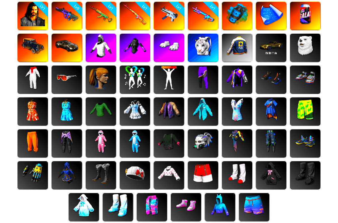 Rest in Pink — Dragunov [1], Azure Smoke Grenade, «V12 Vantage Roadster» Sports Car, Polar Bear Feet, Harley Quinn's Hair, PJS 2019 Phase 2 Jacket, Full Autumn — M416, Blue Thunder Gloves, Diva Glasses (White) - 1