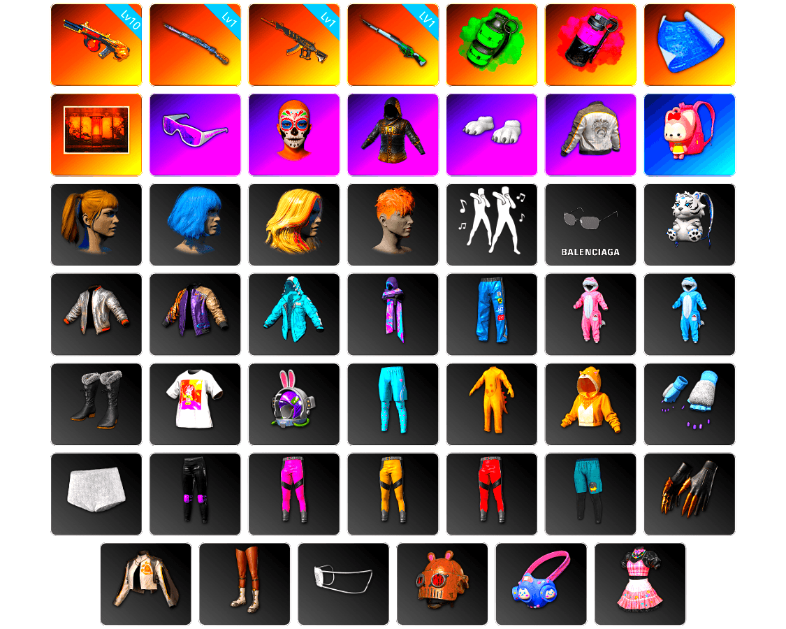 Emerald Smoke Grenade, Magenta Smoke Grenade, Weapons Shrine, Snow Glasses, Polar Bear Feet, Harley Quinn's Hair, PML 2019 Phase 2 Jacket - 1