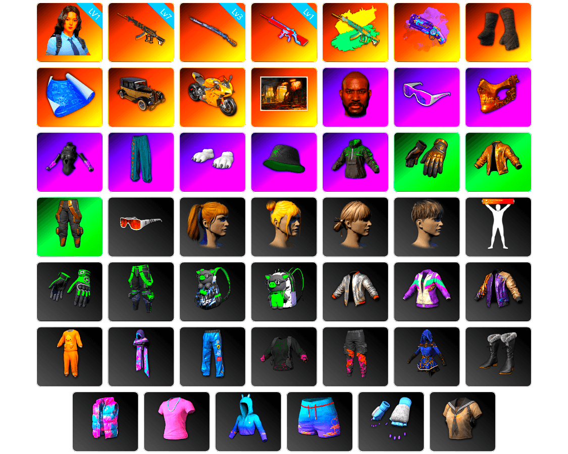 Purple Magical Mist — M79, Duncan's Infiltrator Handwraps, «Panigale V4 S (Gold Rush)» Motorcycle, Jonathan Kamau, Snow Glasses, PGC 2021 Contingent Chaos Mask, Polar Bear Feet, Harley Quinn's Hair, Desolate Warehouse, Full Autumn — M416, Tactical Gloves - 1