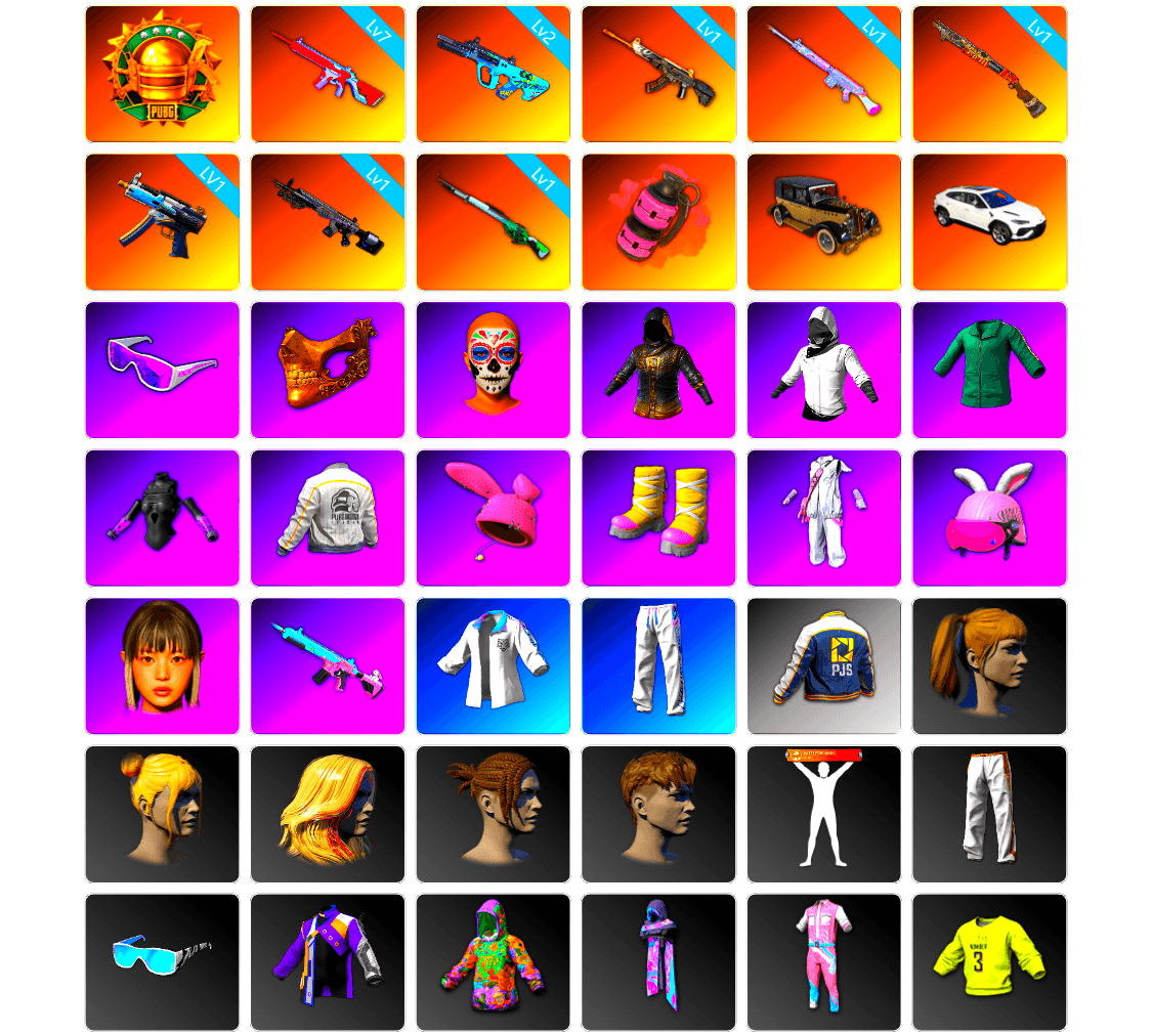 Pink Smoke Grenade, Snow Glasses, PGC 2021 Contingent Chaos Mask, Harley Quinn's Hair, PEL 2019 Phase 2 Jacket, XingHun's Tiger Strike Jacket, XingHun's Tiger Strike Pants, PJS 2019 Phase 2 Jacket, Exquisite Pants, XiongDi Hoodie, StreamerOne, GPT 2025 Four Angry Men Jacket, Full Autumn — M416, Douyu Biker Jacket, Blue Thunder Gloves, DOUYU T-shirt - 1