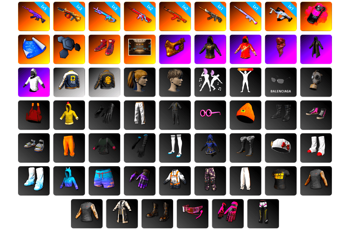 Magenta Smoke Grenade, Hi-top Trainers (Red), PGC 2021 Contingent Chaos Mask, PLAYERUNKNOWN's Bandana, Heavy Fur Coat (Black), Harley Quinn's Hair, PJS 2019 Phase 2 Jacket, PKL 2019 Phase 2 Jacket, Exquisite Pants, StreamerOne, Full Autumn — M416, Refined Aeolus — Vector, Sideshow Bear Feet - 1