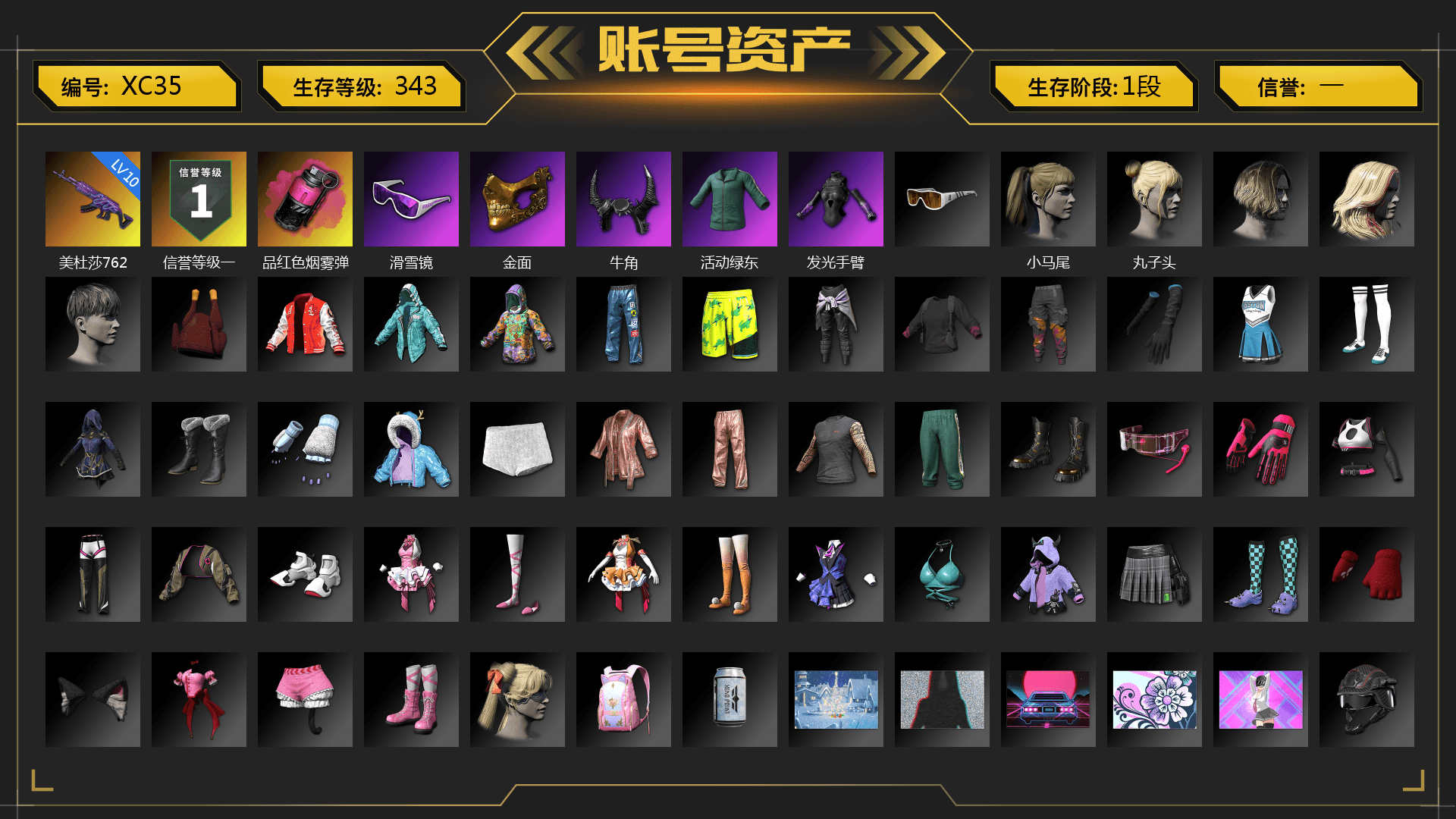 Magenta Smoke Grenade, Snow Glasses, PGC 2021 Contingent Chaos Mask, Demon Biker Horns, Harley Quinn's Hair, Training Jacket (Green) - 1