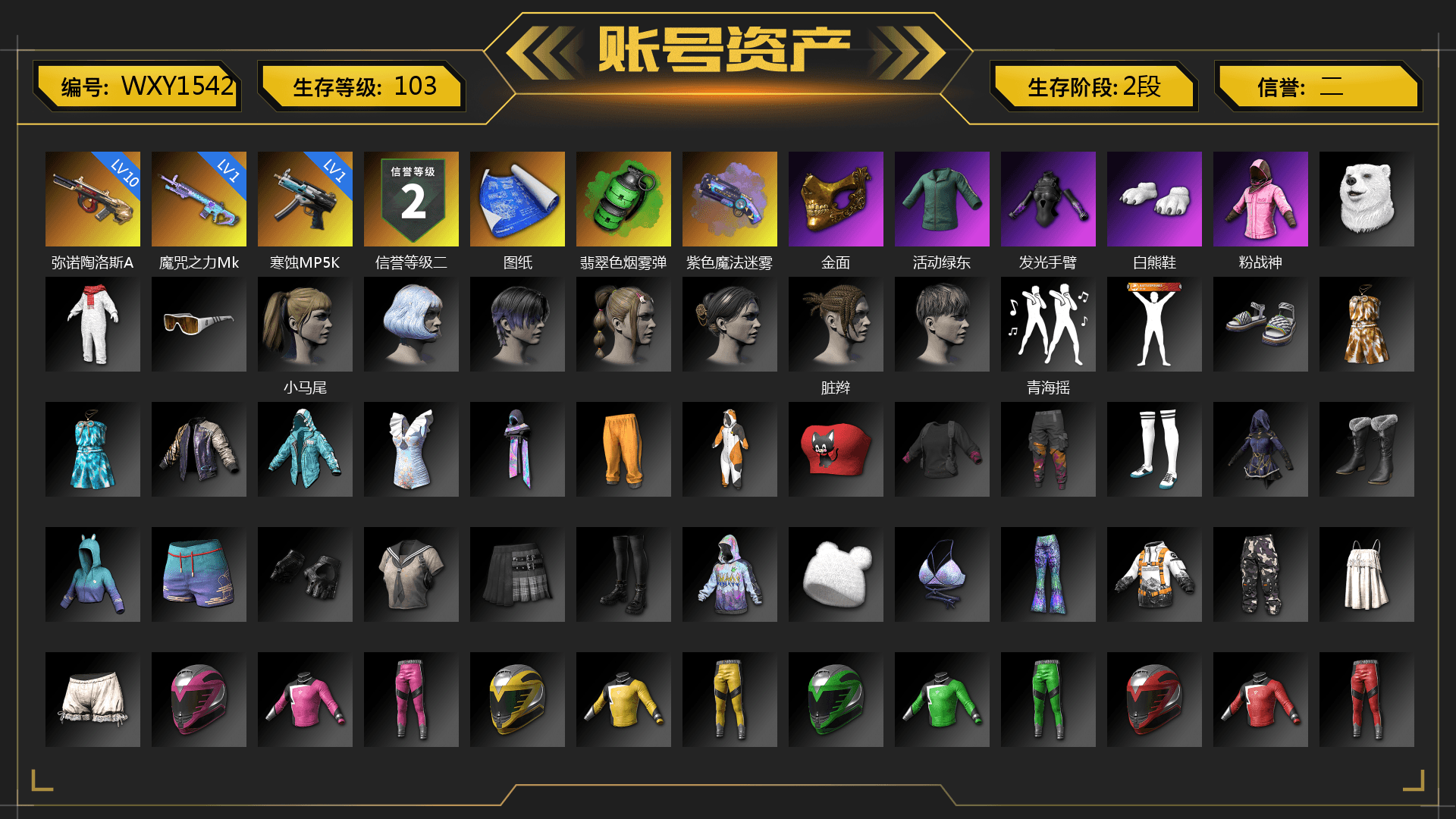Emerald Smoke Grenade, Purple Magical Mist — M79, PGC 2021 Contingent Chaos Mask, Polar Bear Feet, Rash Beixli Xtra Tough Jacket, Harley Quinn's Hair, Rash Beixli Xtra Tough Jacket, StreamerOne, Training Jacket (Green), Blue Thunder Gloves, Sideshow Bear Feet - 1