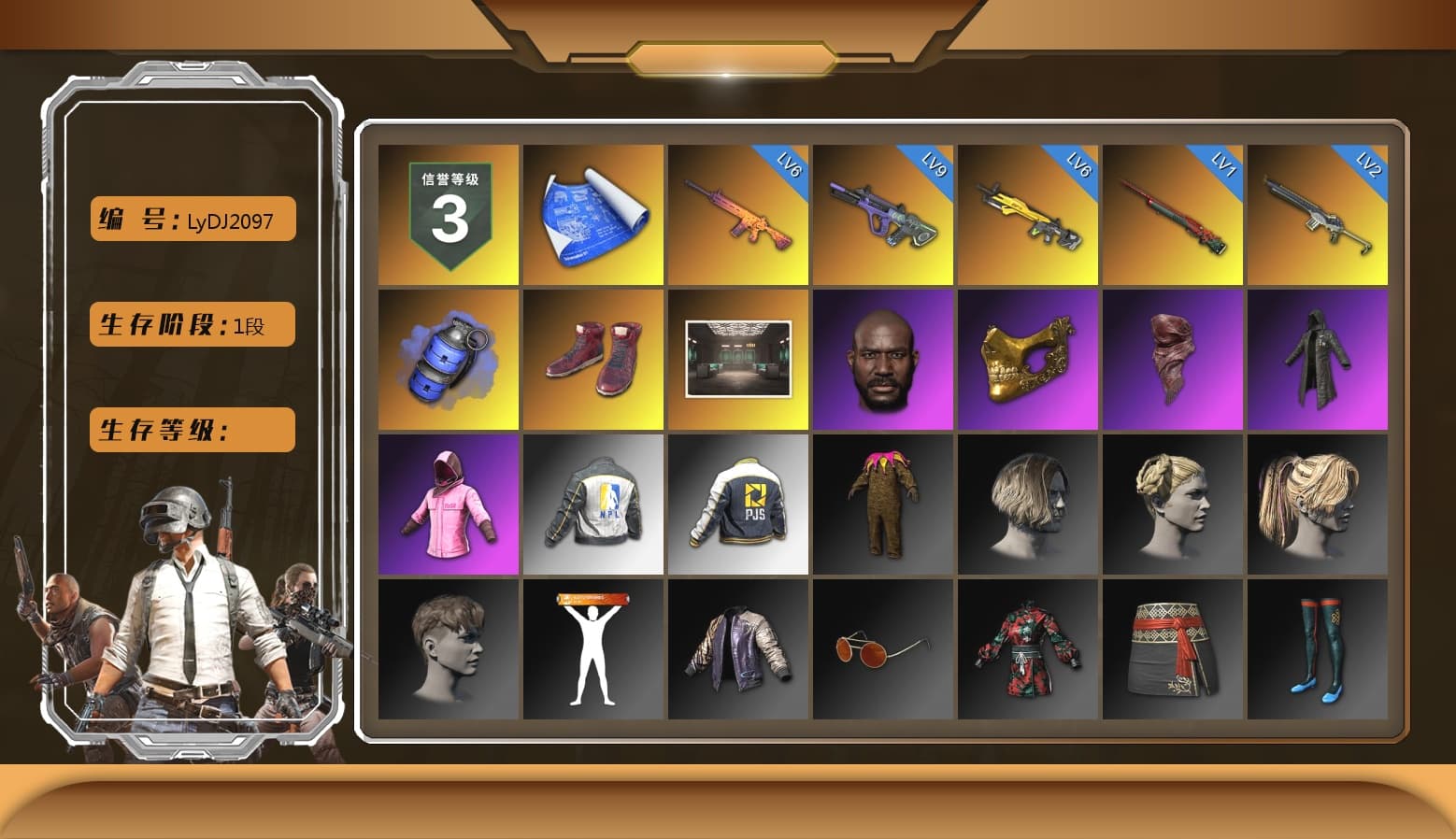 Blue Smoke Grenade, Hi-top Trainers (Red), Secret Showroom, Jonathan Kamau, PGC 2021 Contingent Chaos Mask, PLAYERUNKNOWN's Bandana, Heavy Fur Coat (Black), Rash Beixli Xtra Tough Jacket, Bunny Academy Sailor Gloves, Rash Beixli Xtra Tough Jacket, NPL 2019 Phase 2 Jacket, PJS 2019 Phase 2 Jacket, Headset Bucket Hat, Grizz's Mask - 1