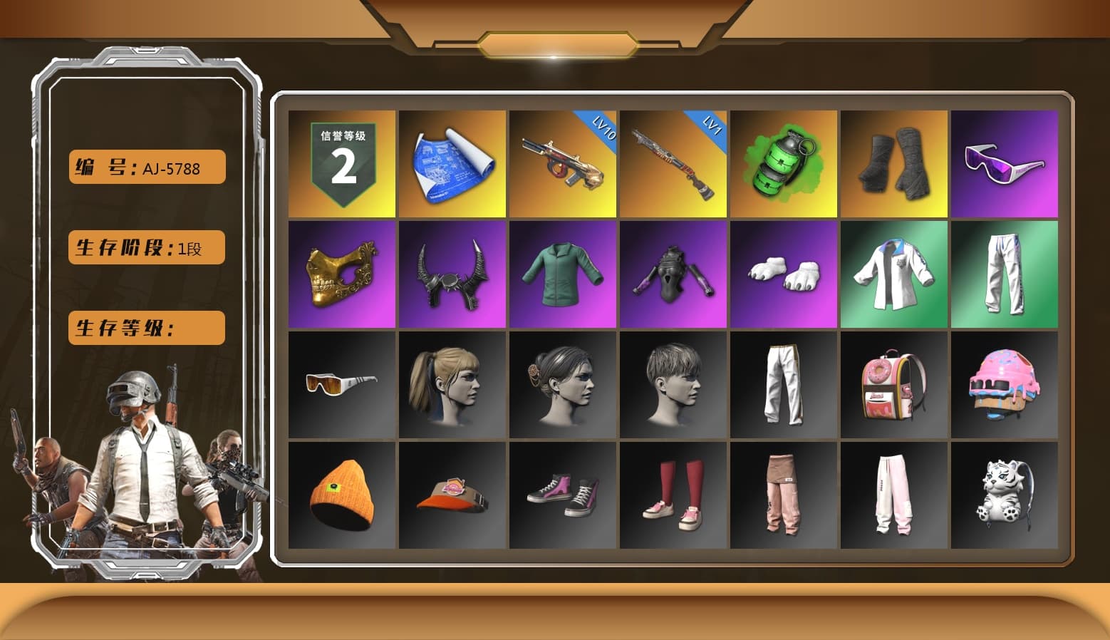 Emerald Smoke Grenade, Duncan's Infiltrator Handwraps, Snow Glasses, PGC 2021 Contingent Chaos Mask, Demon Biker Horns, Polar Bear Feet, Harley Quinn's Hair, XingHun's Tiger Strike Jacket, XingHun's Tiger Strike Pants, Sideshow Bear Feet, Exquisite Pants, StreamerOne, GPT 2025 Four Angry Men Jacket, Full Autumn — M416 - 1