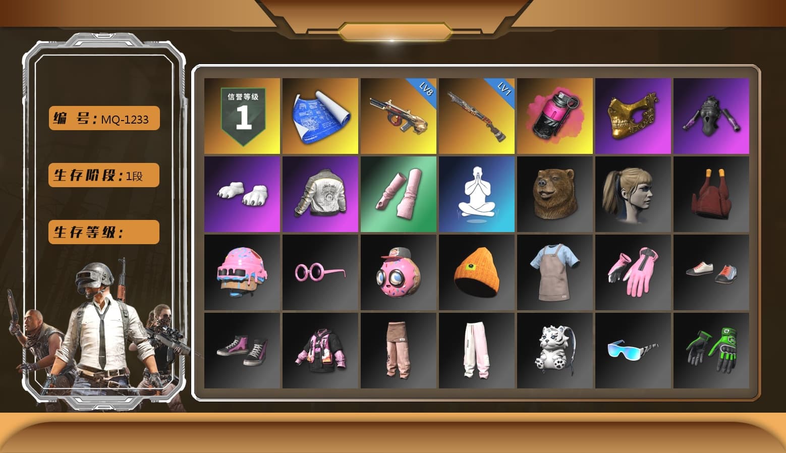 Magenta Smoke Grenade, PGC 2021 Contingent Chaos Mask, Polar Bear Feet, Harley Quinn's Hair, PML 2019 Phase 2 Jacket - 1