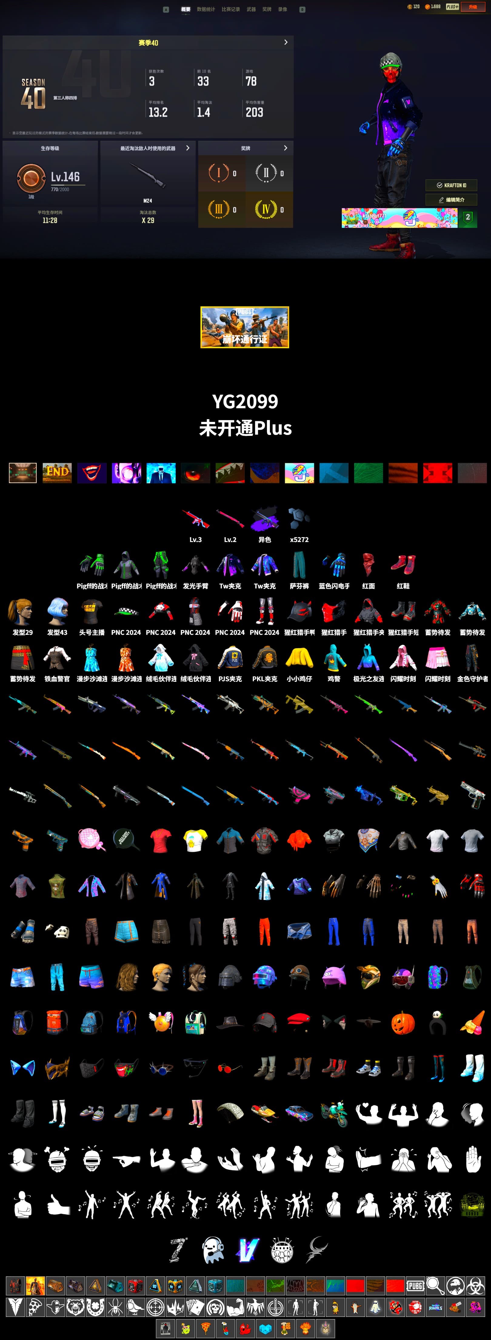 Hi-top Trainers (Red), Secret Showroom, PLAYERUNKNOWN's Bandana, Heavy Fur Coat (Black), Harley Quinn's Hair, Bunny Academy Sailor Gloves, PJS 2019 Phase 2 Jacket, PKL 2019 Phase 2 Jacket, Pigff's Tactical Striker Jacket, StreamerOne, Blue Thunder Gloves, Grizz's Mask - 2