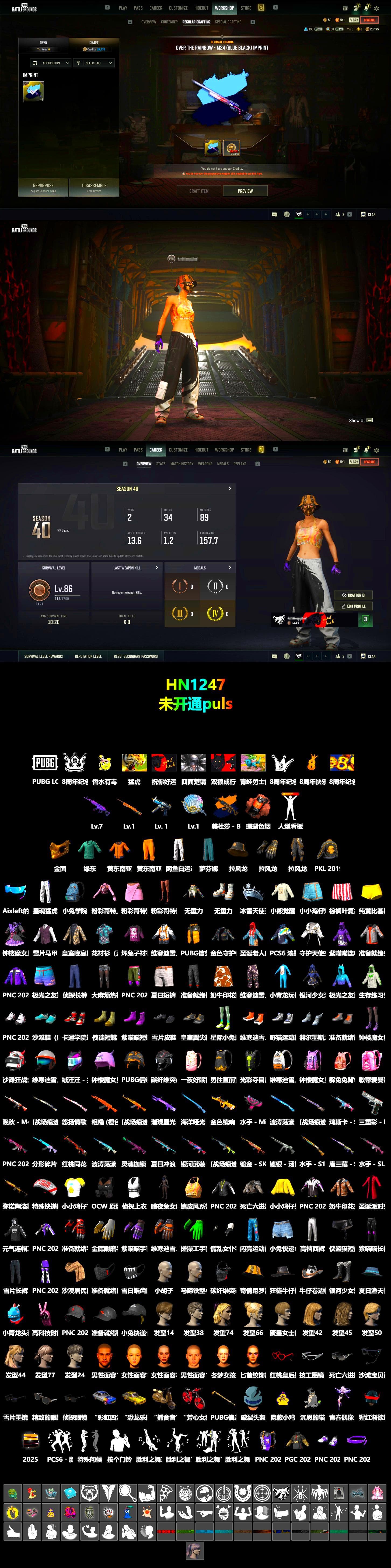 Coral Smoke Grenade, PGC 2021 Contingent Chaos Mask, Work Jacket, Bunny Academy Sailor Gloves, XingHun's Tiger Strike Pants, PKL 2019 Phase 2 Jacket, Aixleft's Gaming Streamer Hoodie, Full Autumn — M416, Grizz's Mask - 2