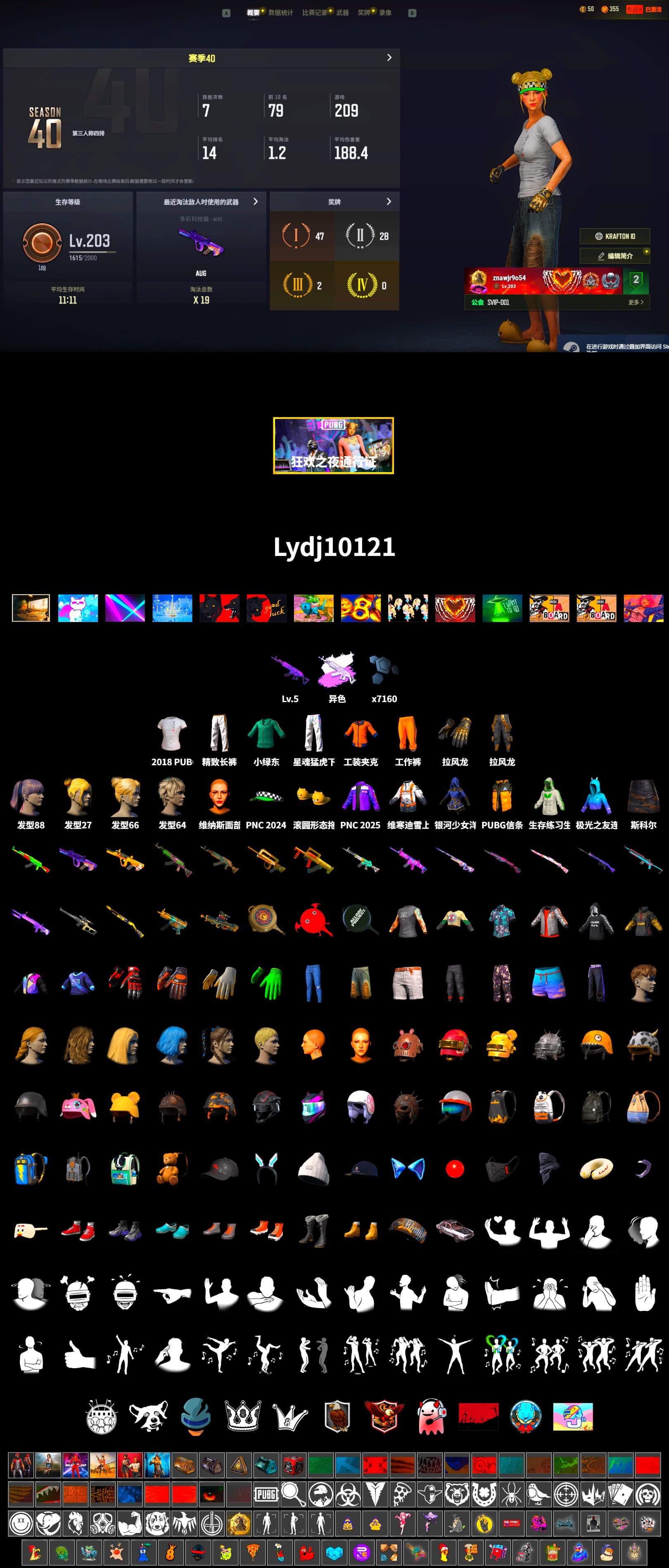 Work Jacket, Bunny Academy Sailor Gloves, XingHun's Tiger Strike Pants, Exquisite Pants, Grizz's Mask, 2018 PUBG ALL-STAR T-shirt (Korean) - 2