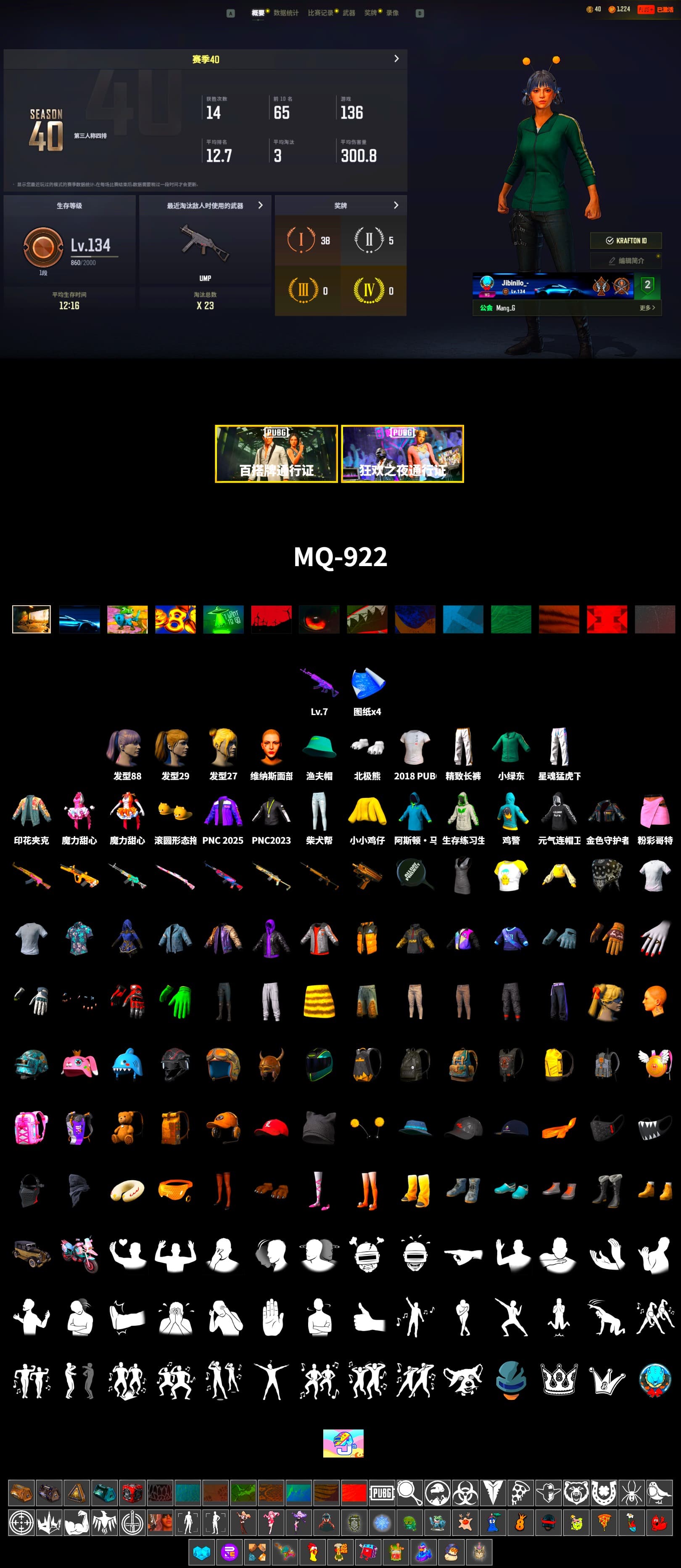 Polar Bear Feet, Harley Quinn's Hair, Bunny Academy Sailor Gloves, XingHun's Tiger Strike Pants, Sideshow Bear Feet, Exquisite Pants, Grizz's Mask, 2018 PUBG ALL-STAR T-shirt (Korean) - 2