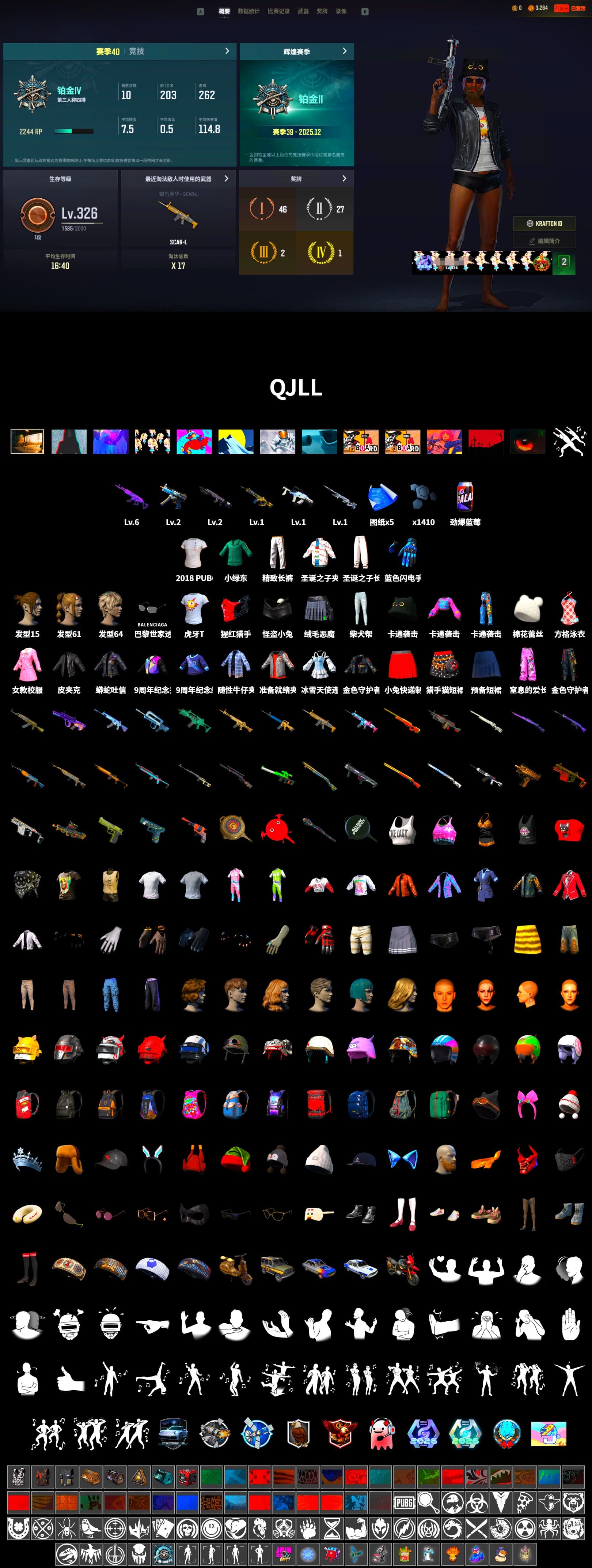 Bunny Academy Sailor Gloves, Exquisite Pants, Blue Thunder Gloves, Grizz's Mask, 2018 PUBG ALL-STAR T-shirt (Korean), HUYA T-shirt - 2