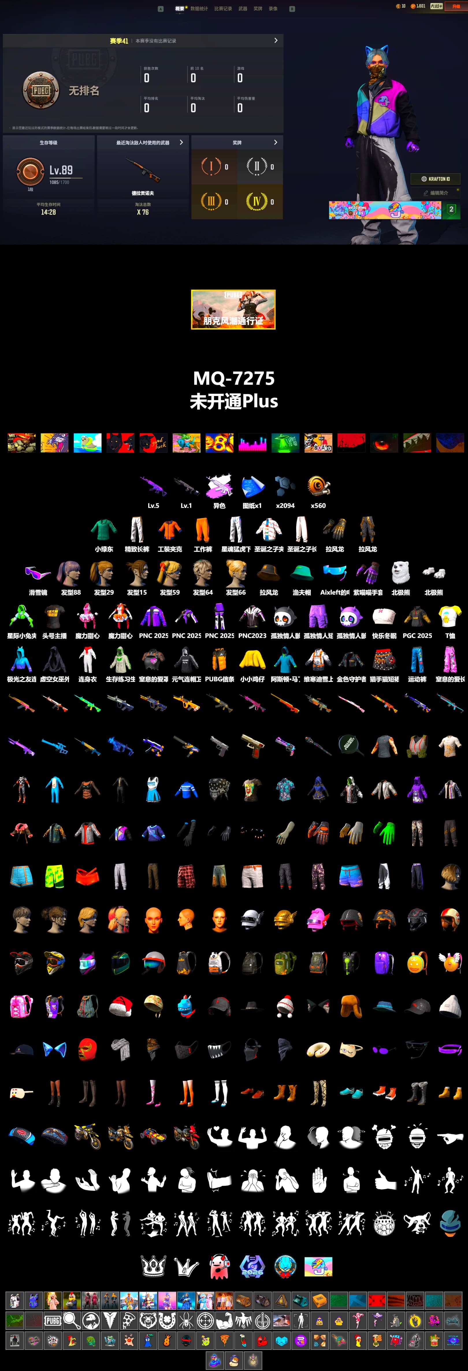 Snow Glasses, Work Jacket, Polar Bear Feet, Harley Quinn's Hair, XingHun's Tiger Strike Pants, Aixleft's Gaming Streamer Hoodie, Exquisite Pants, StreamerOne, Full Autumn — M416, Grizz's Mask - 2