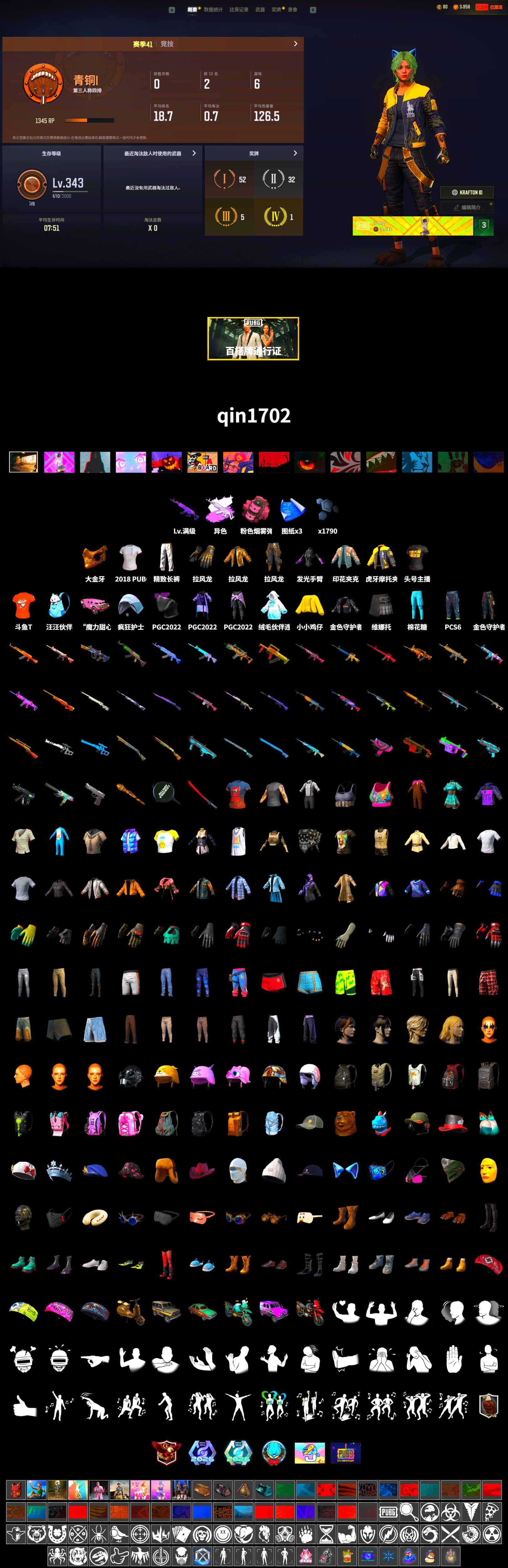 PGC 2021 Contingent Chaos Mask, Bunny Academy Sailor Gloves, Sideshow Bear Feet, LINE FRIENDS SALLY SET, Exquisite Pants, StreamerOne, Full Autumn — M416, Grizz's Mask, 2018 PUBG ALL-STAR T-shirt (Korean), DOUYU T-shirt - 2