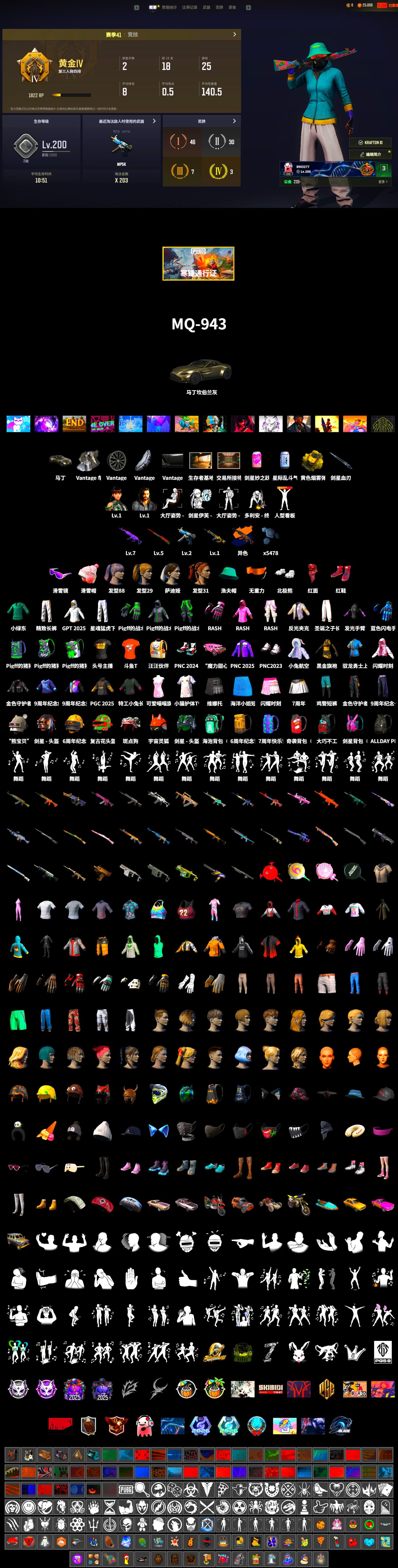 Hi-top Trainers (Red), «V12 Vantage Roadster» Sports Car, Secret Showroom, Snow Glasses, PLAYERUNKNOWN's Bandana, Heavy Fur Coat (Black), Polar Bear Feet, Rash Beixli Xtra Tough Jacket, Harley Quinn's Hair, Rash Beixli Xtra Tough Jacket, XingHun's Tiger Strike Pants, LINE FRIENDS SALLY SET, Exquisite Pants, Pigff's Tactical Striker Jacket, Jijing's Shorts, StreamerOne, GPT 2025 Four Angry Men Jacket, Blue Thunder Gloves, Grizz's Mask, DOUYU T-shirt, Parachute - 2