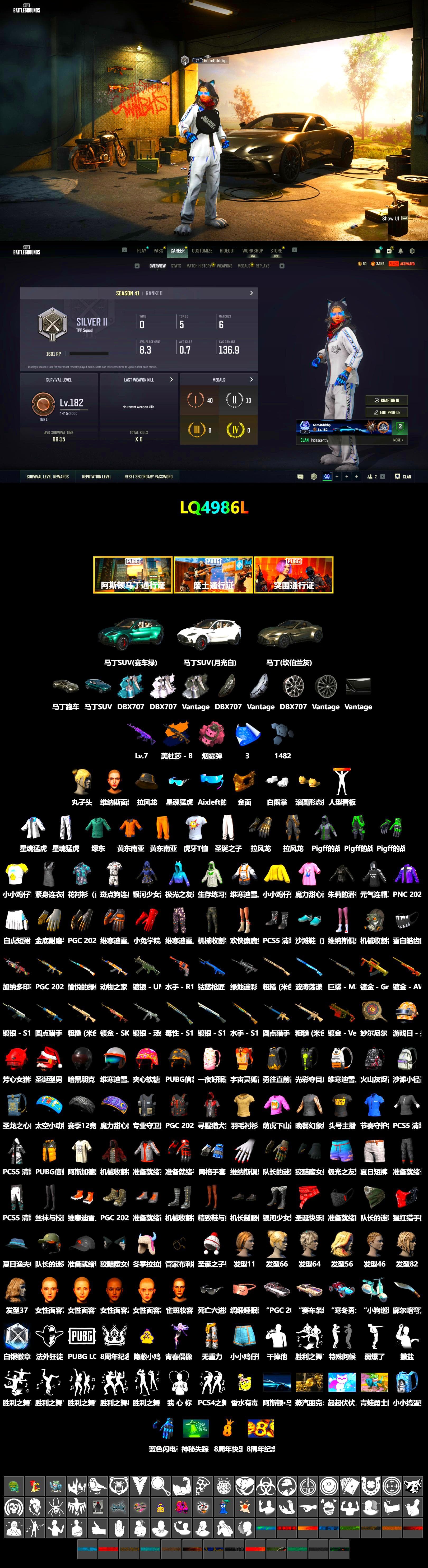 Pink Smoke Grenade, «V12 Vantage Roadster» Sports Car, «DBX707» SUV, PGC 2021 Contingent Chaos Mask, Work Jacket, Polar Bear Feet, Bunny Academy Sailor Gloves, XingHun's Tiger Strike Jacket, XingHun's Tiger Strike Pants, Aixleft's Gaming Streamer Hoodie, «DBX707» SUV, XingHun's Tiger Strike Snow Glasses, Pigff's Tactical Striker Jacket, StreamerOne, Blue Thunder Gloves, Grizz's Mask, HUYA T-shirt - 2