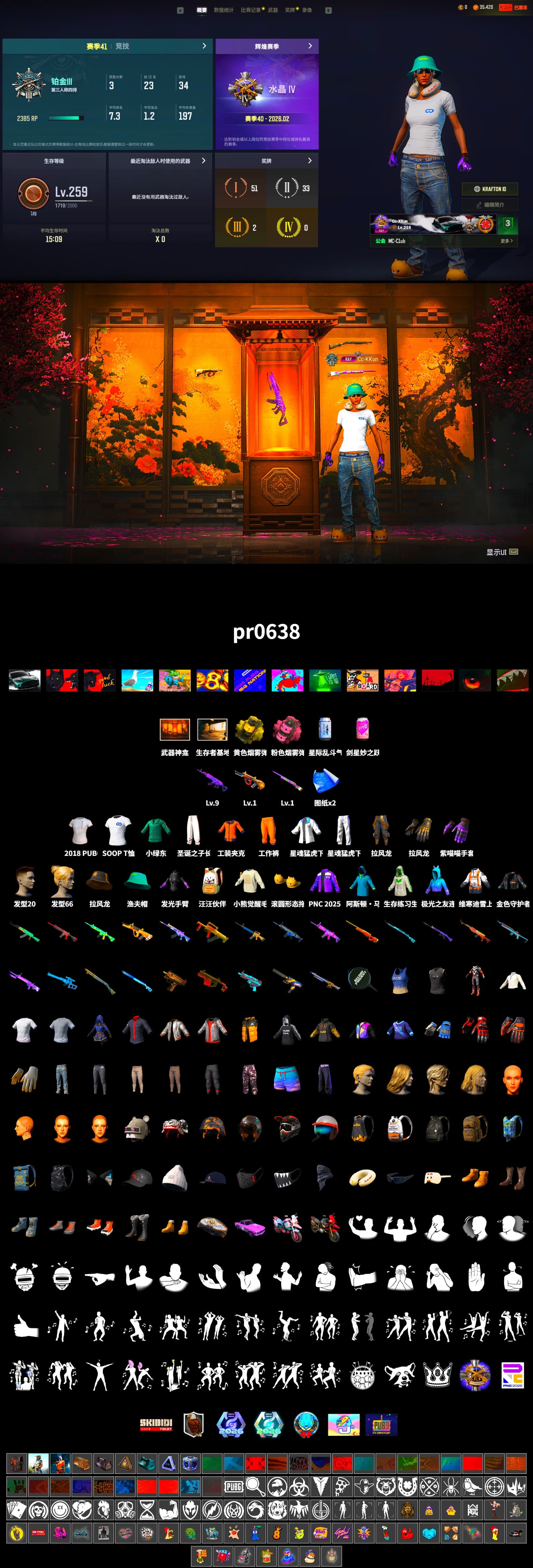 Weapons Shrine, Work Jacket, XingHun's Tiger Strike Jacket, XingHun's Tiger Strike Pants, Grizz's Mask, 2018 PUBG ALL-STAR T-shirt (Korean), «DBX707» SUV - 2