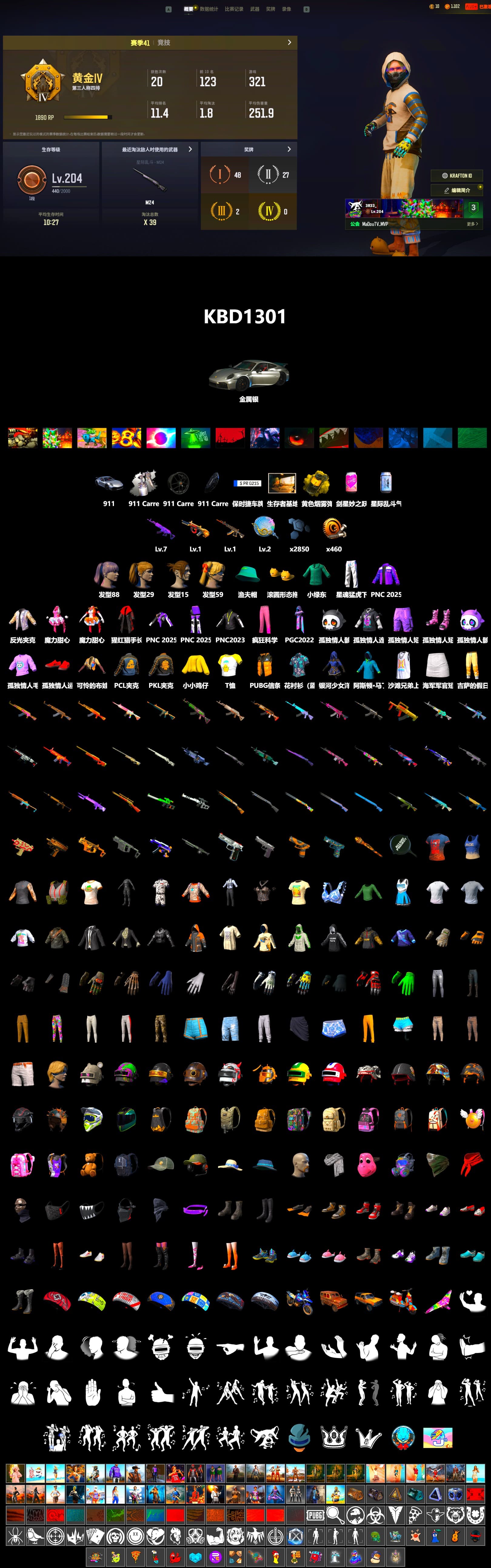 «911 Carrera GTS» Sports Car, Harley Quinn's Hair, XingHun's Tiger Strike Pants, PCL 2019 Phase 2 Jacket, PKL 2019 Phase 2 Jacket, Grizz's Mask, Parachute - 2