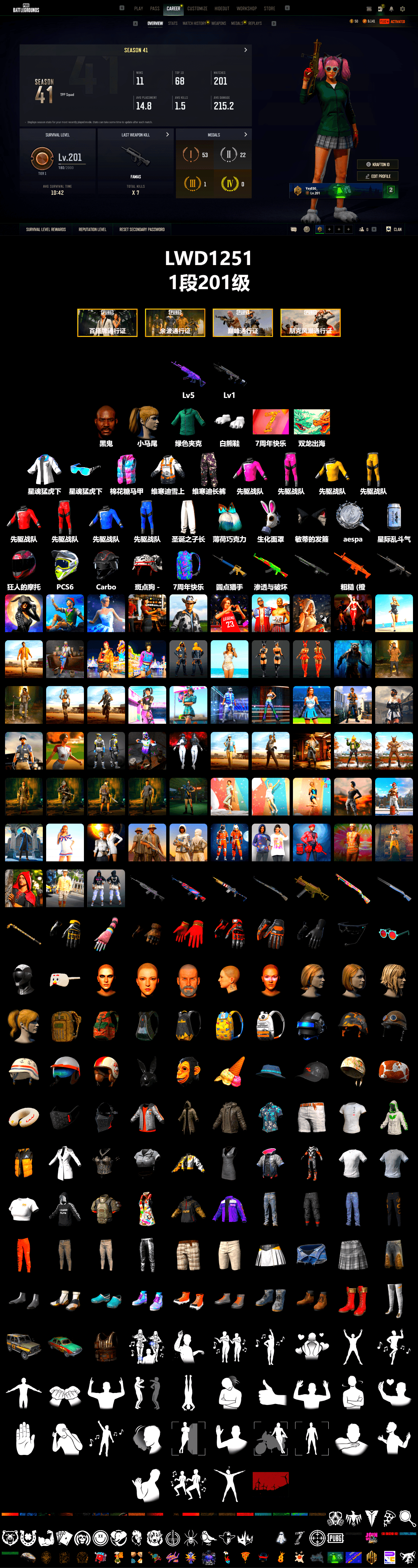 Jonathan Kamau, Polar Bear Feet, Harley Quinn's Hair, XingHun's Tiger Strike Jacket, «Chiron» Sports Car, 2018 PUBG ALL-STAR T-shirt (Korean) - 2