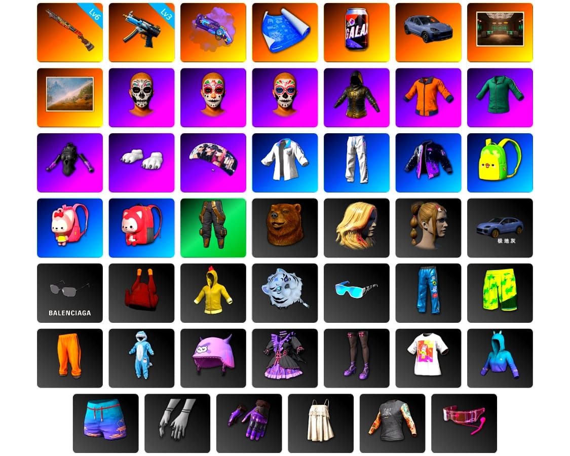 Purple Magical Mist — M79, «Cayenne Turbo GT» SUV, Polar Bear Feet, aespa Stage, XingHun's Tiger Strike Jacket, XingHun's Tiger Strike Pants, Full Autumn — M416, Blue Thunder Gloves, Diva Glasses (White)