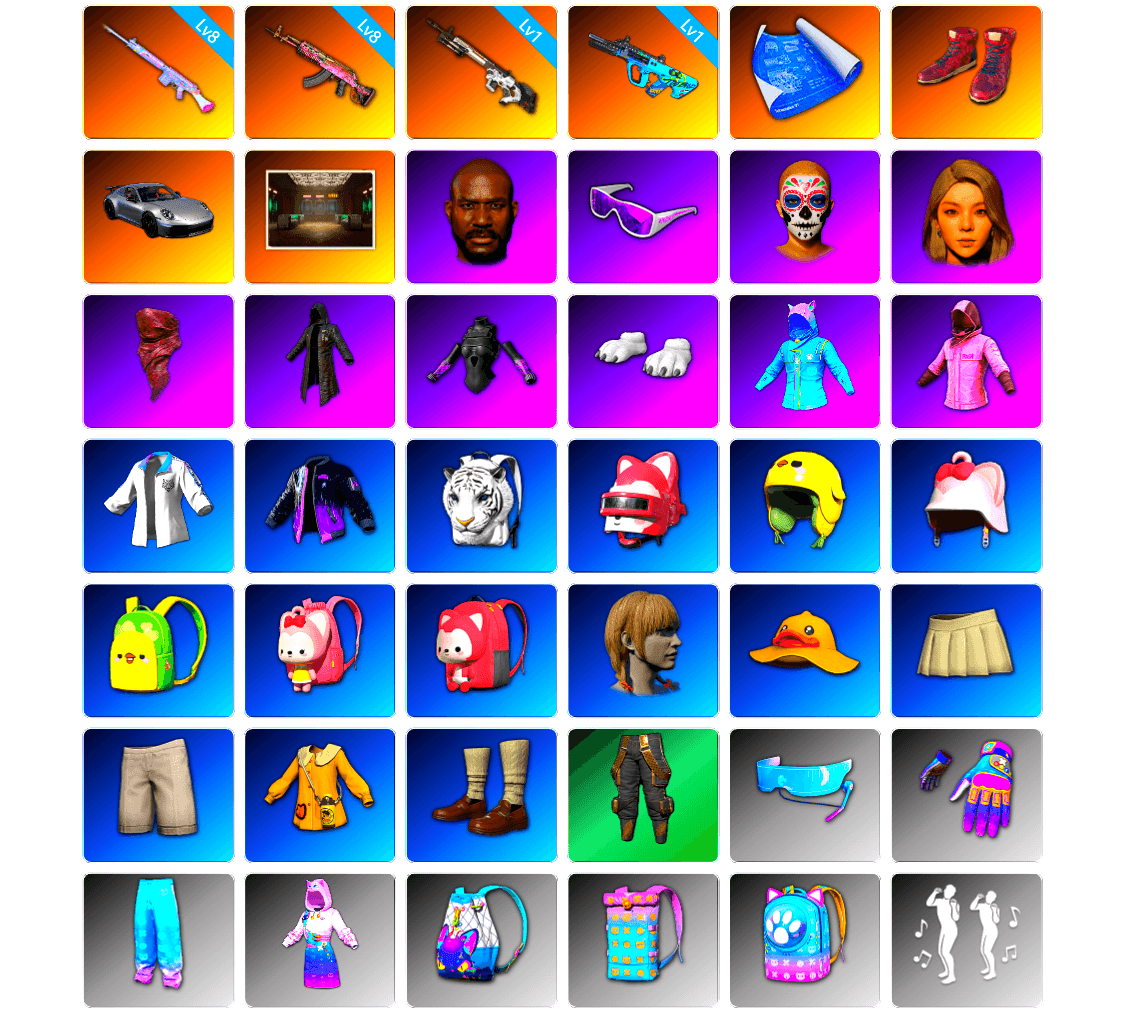 Hi-top Trainers (Red), «911 Carrera GTS» Sports Car, Secret Showroom, Jonathan Kamau, Snow Glasses, PLAYERUNKNOWN's Bandana, Heavy Fur Coat (Black), Polar Bear Feet, Aixleft's Gaming Streamer Hoodie, Rash Beixli Xtra Tough Jacket, Harley Quinn's Hair, Bunny Academy Sailor Gloves, Rash Beixli Xtra Tough Jacket, XingHun's Tiger Strike Jacket, Aixleft's Gaming Streamer Hoodie, MET Asia Series Bomber Jacket, Jijing's Shorts, StreamerOne, Grizz's Mask, Sideshow Bear Feet, «Chiron» Sports Car