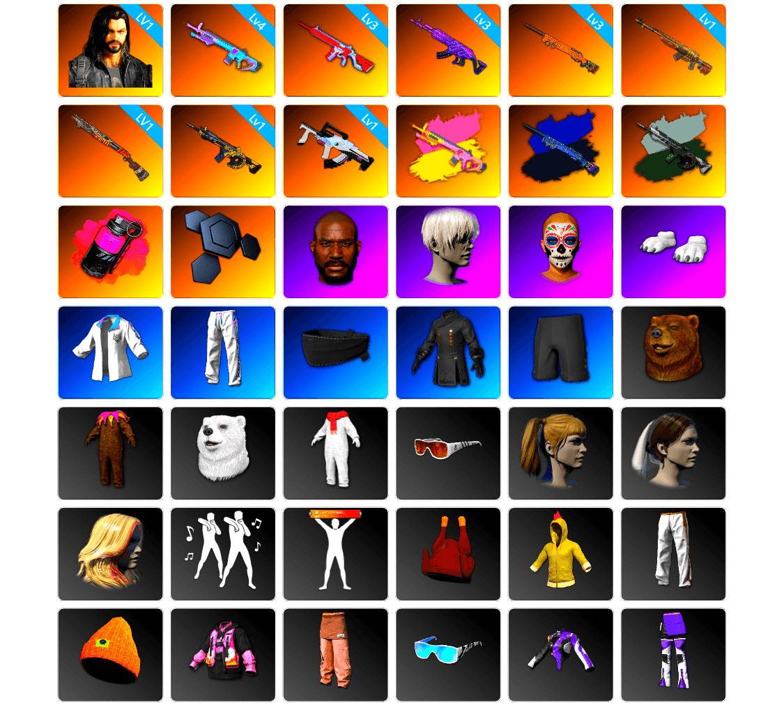 Final Serenade — M24 (Blue Black), Time Keeper - M416 (Gray Green), Magenta Smoke Grenade, Jonathan Kamau, 9S's Hairstyle, Polar Bear Feet, Harley Quinn's Hair, Bunny Academy Sailor Gloves, XingHun's Tiger Strike Jacket, XingHun's Tiger Strike Pants, Exquisite Pants, XingHun's Tiger Strike Snow Glasses, Jijing's Shorts, StreamerOne, aespa - Pan, Parachute, Headset Bucket Hat, Grizz's Mask, JiBaoBa, Sideshow Bear Feet