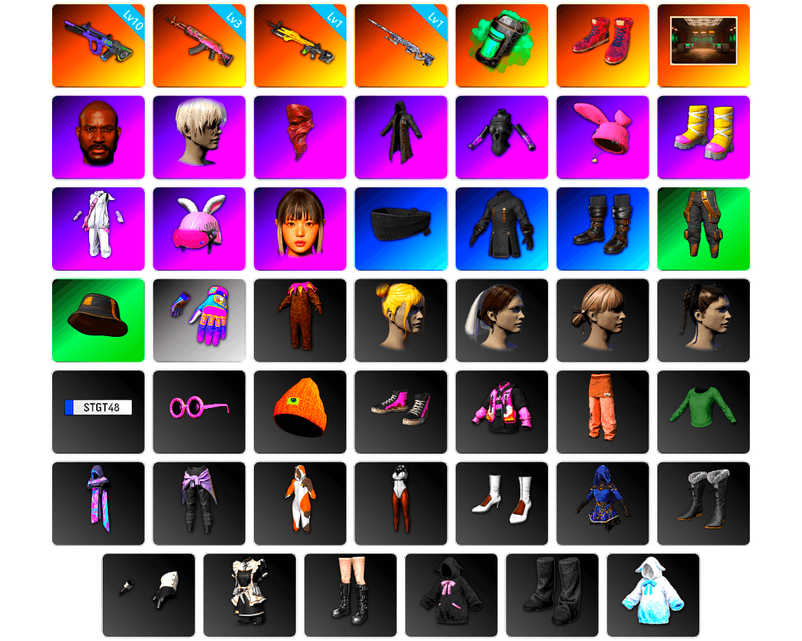 Teal Smoke Grenade, Hi-top Trainers (Red), Secret Showroom, Jonathan Kamau, 9S's Hairstyle, PLAYERUNKNOWN's Bandana, Heavy Fur Coat (Black), Bunny Academy Sailor Gloves, Aixleft's Gaming Streamer Hoodie, Full Autumn — M416, Grizz's Mask